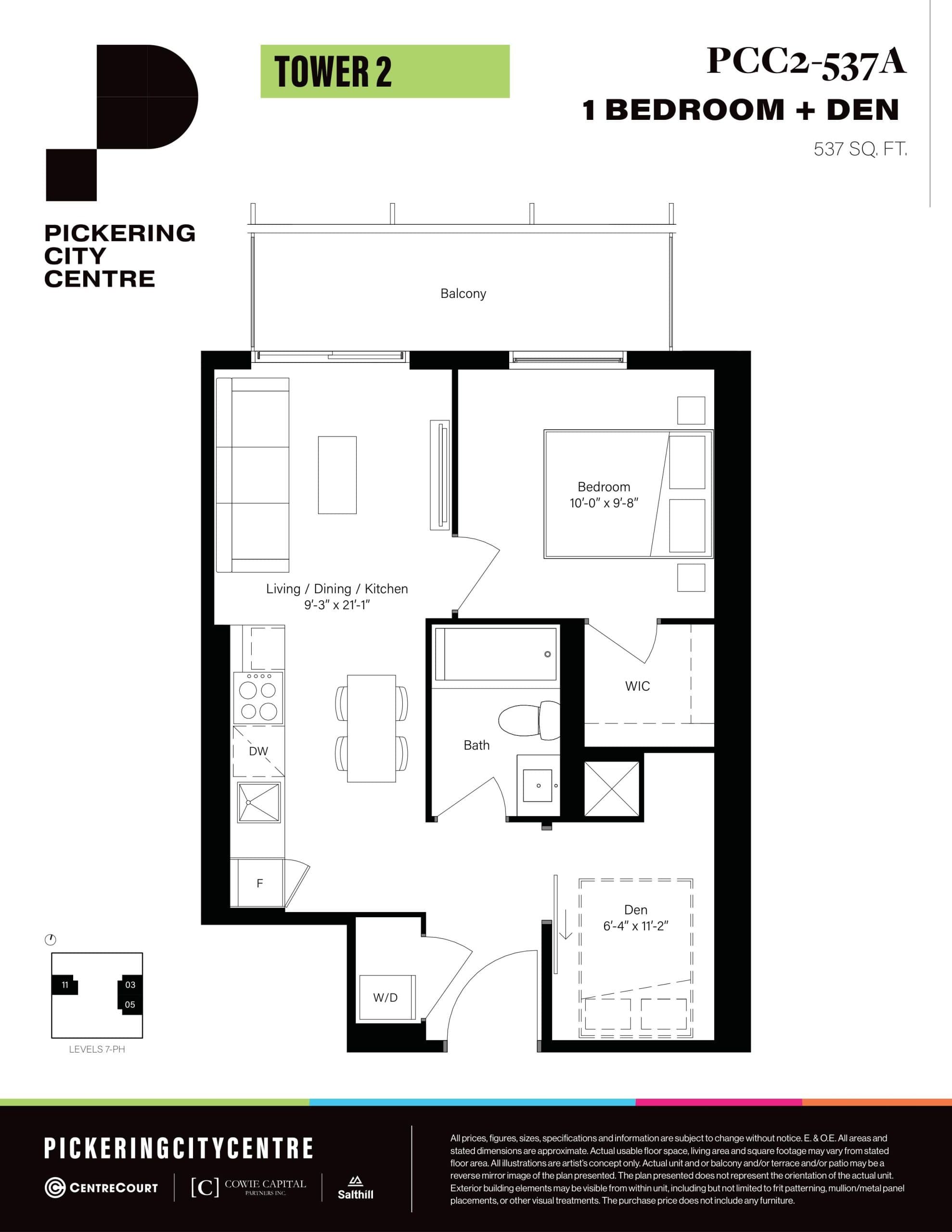 PCC2-537A Floor Plan at Pickering City Centre Tower 2 Condos - 537 sq.ft