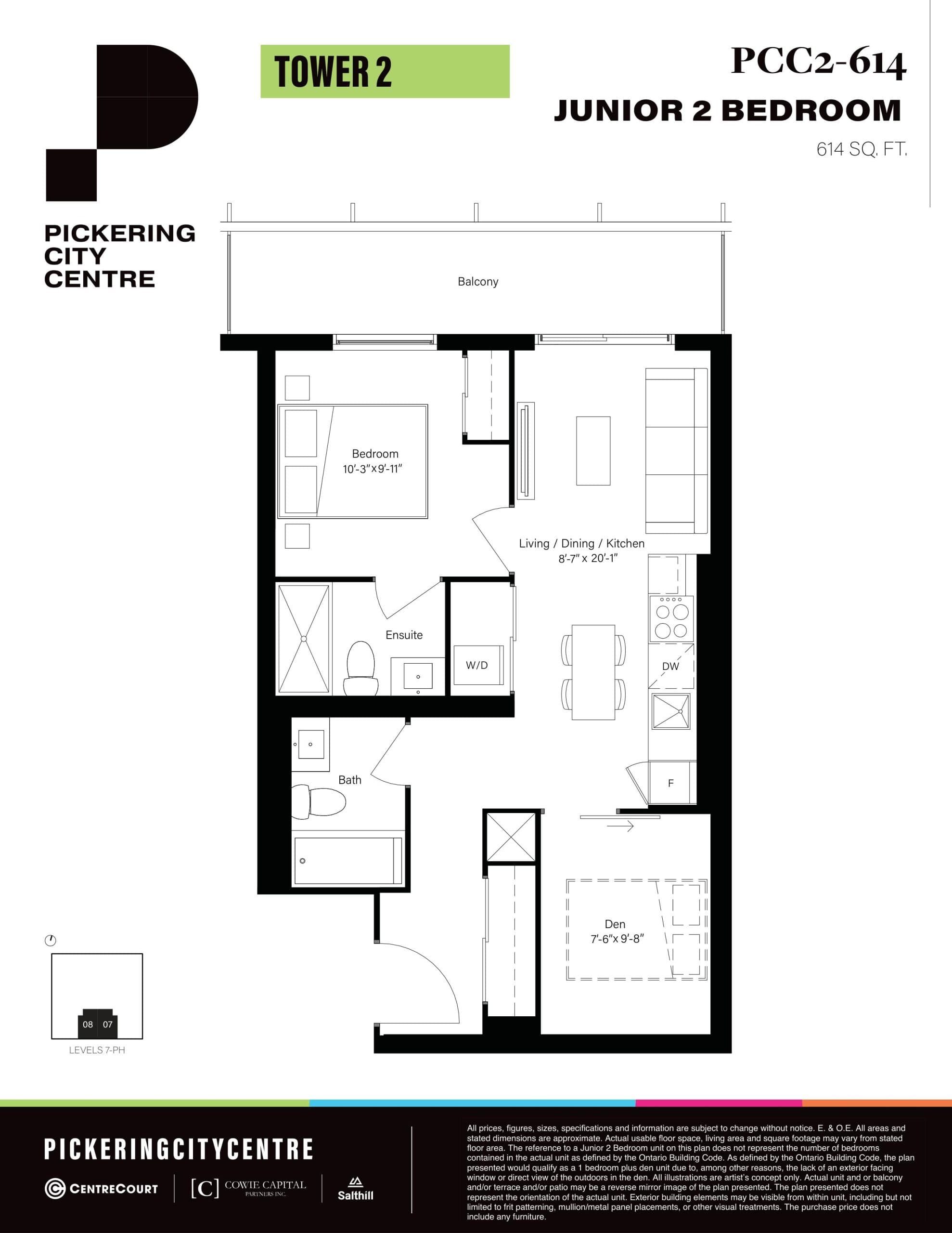 PCC2-614 Floor Plan at Pickering City Centre Tower 2 Condos - 614 sq.ft