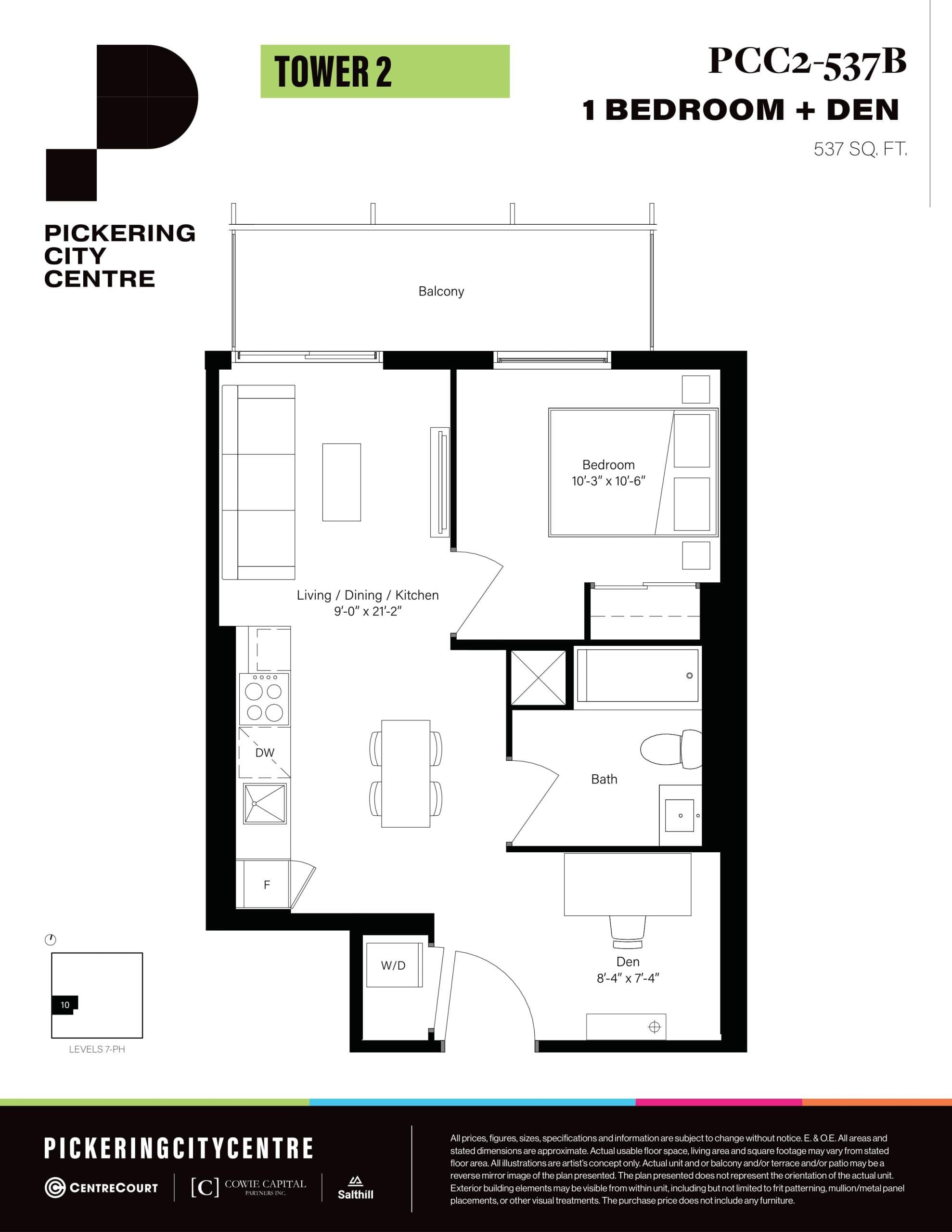 PCC2-537B Floor Plan at Pickering City Centre Tower 2 Condos - 537 sq.ft