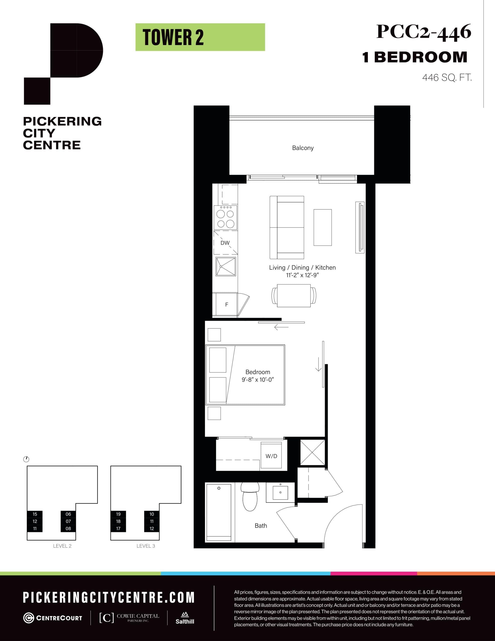 PCC2-446 Floor Plan at Pickering City Centre Tower 2 Condos - 446 sq.ft
