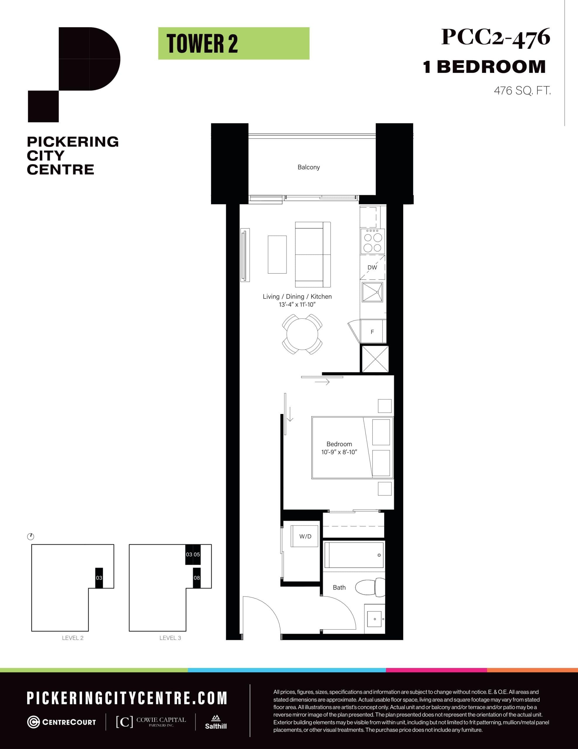 PCC2-476 Floor Plan at Pickering City Centre Tower 2 Condos - 476 sq.ft