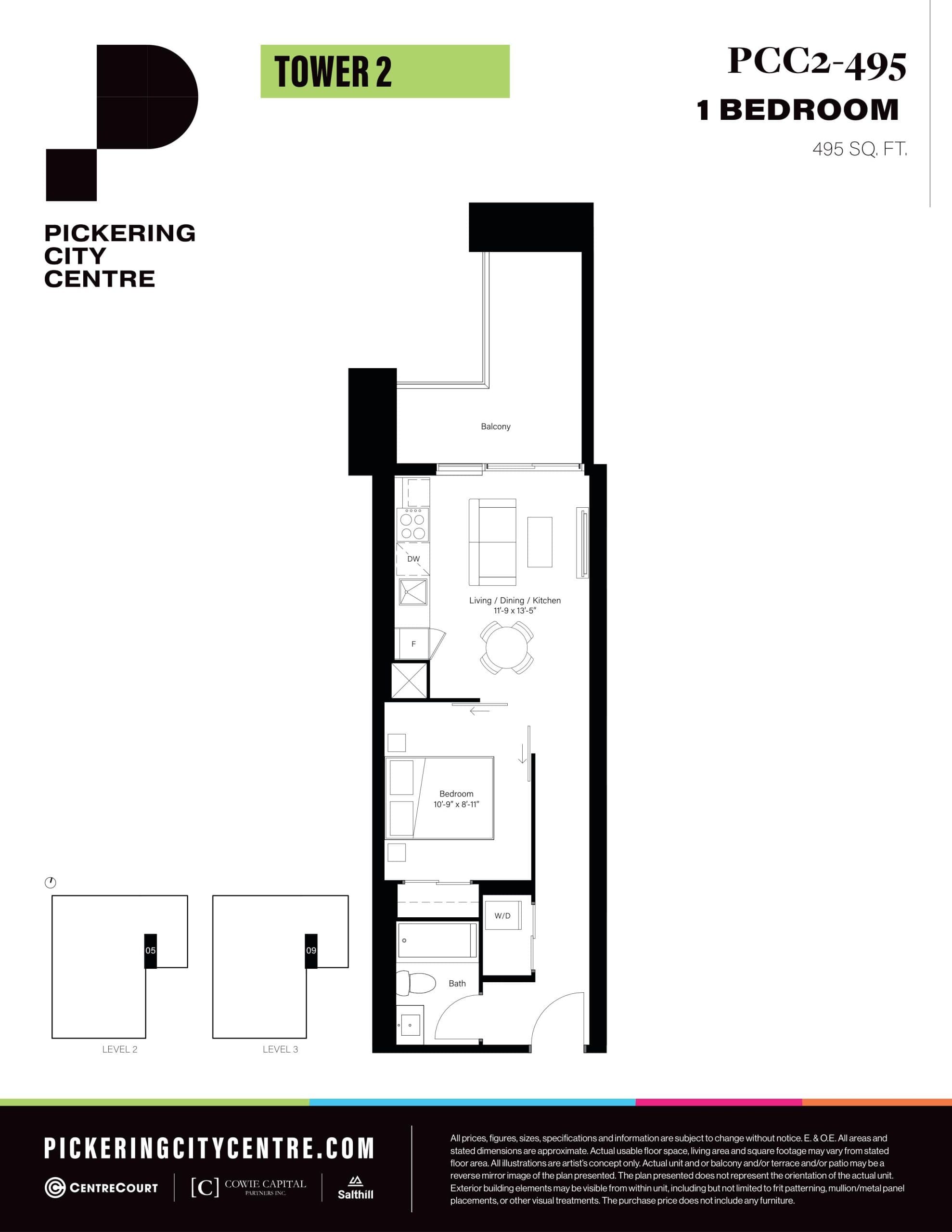 PCC2-495 Floor Plan at Pickering City Centre Tower 2 Condos - 495 sq.ft