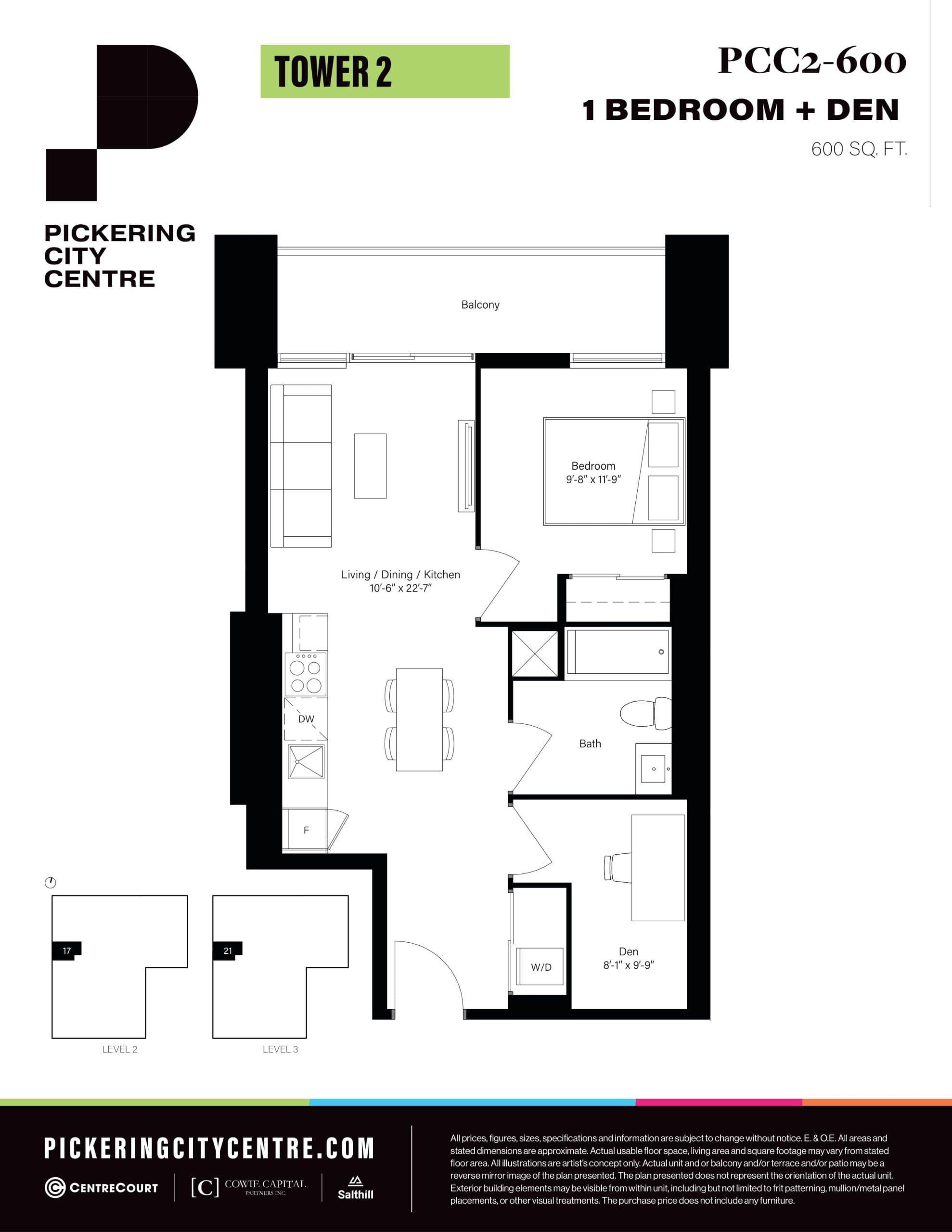 PCC2-600 Floor Plan at Pickering City Centre Tower 2 Condos - 600 sq.ft