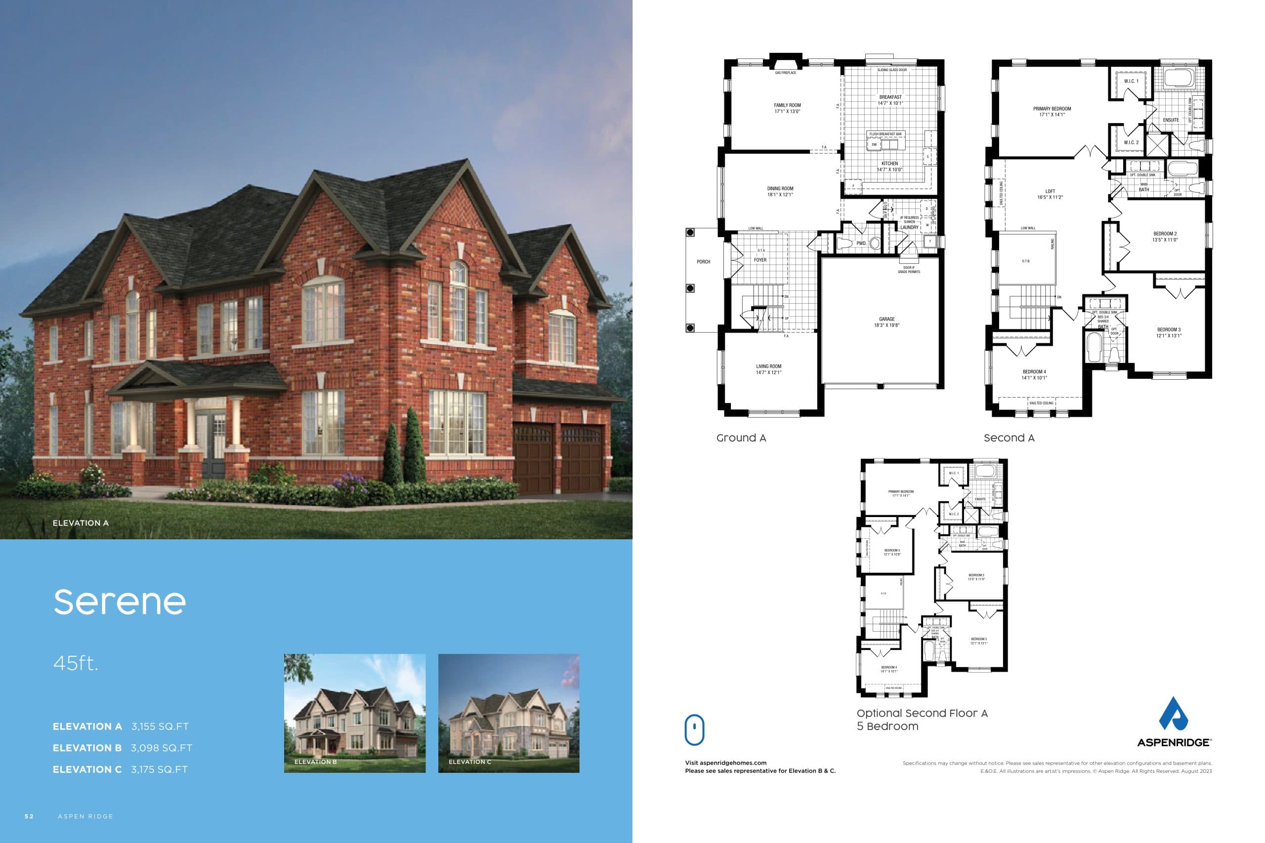 Serene Floor Plan at Simcoe Landing by Aspen Ridge Homes - 3155 sq.ft