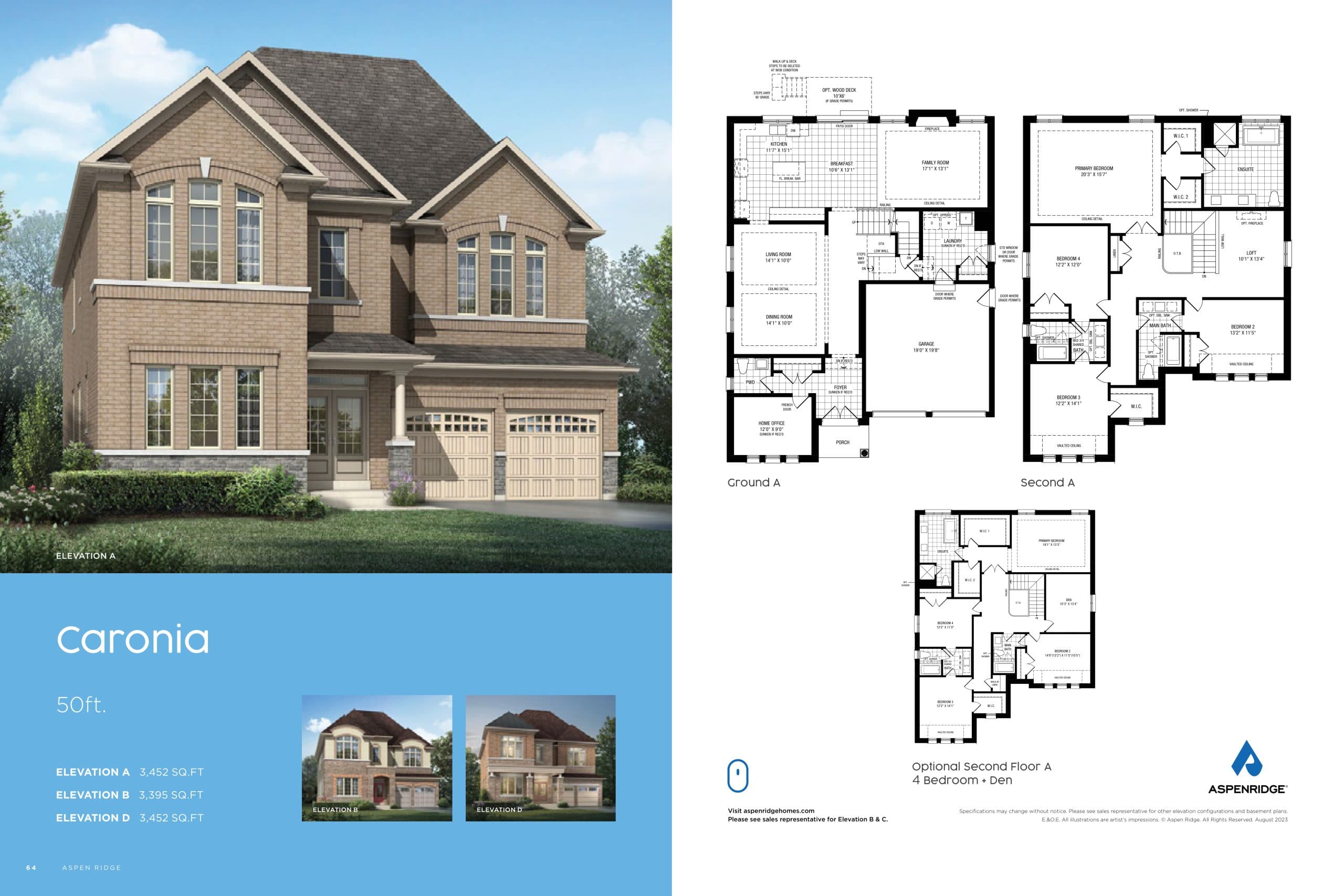 Caronia Floor Plan at Simcoe Landing by Aspen Ridge Homes - 3452 sq.ft