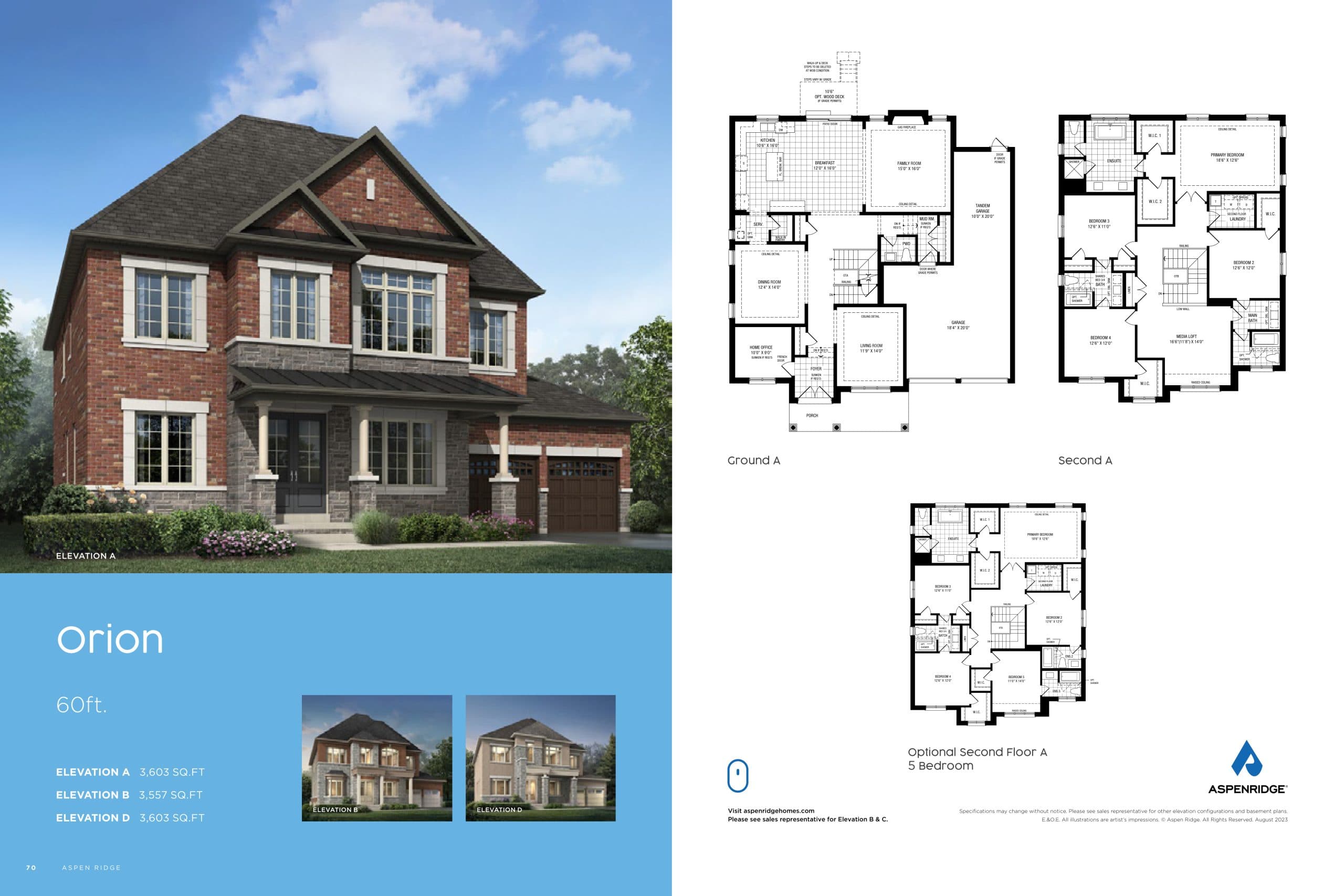 Orion Floor Plan at Simcoe Landing by Aspen Ridge Homes - 3603 sq.ft