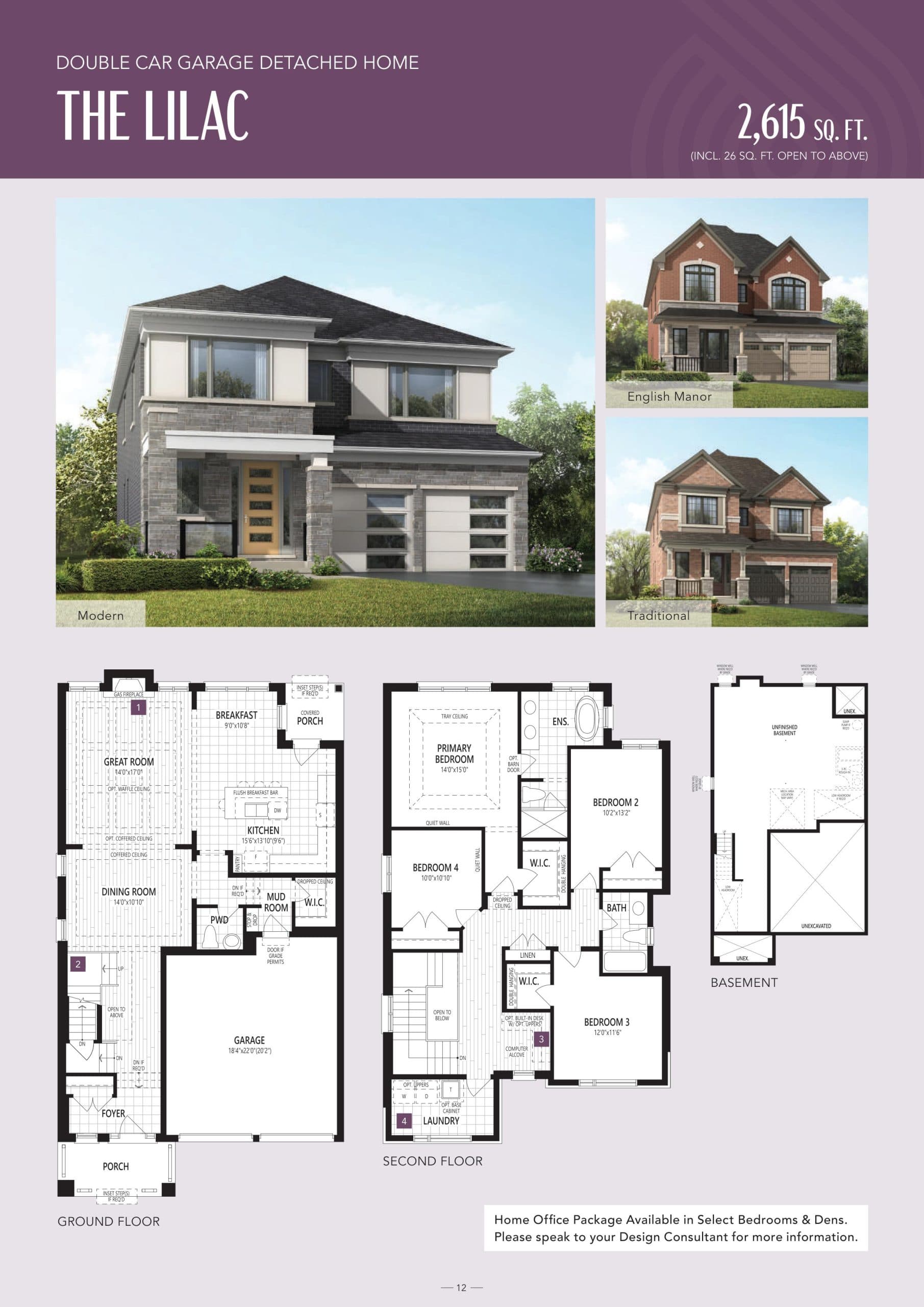 The Lilac Floor Plan at Springwater Towns - 2615 sq.ft
