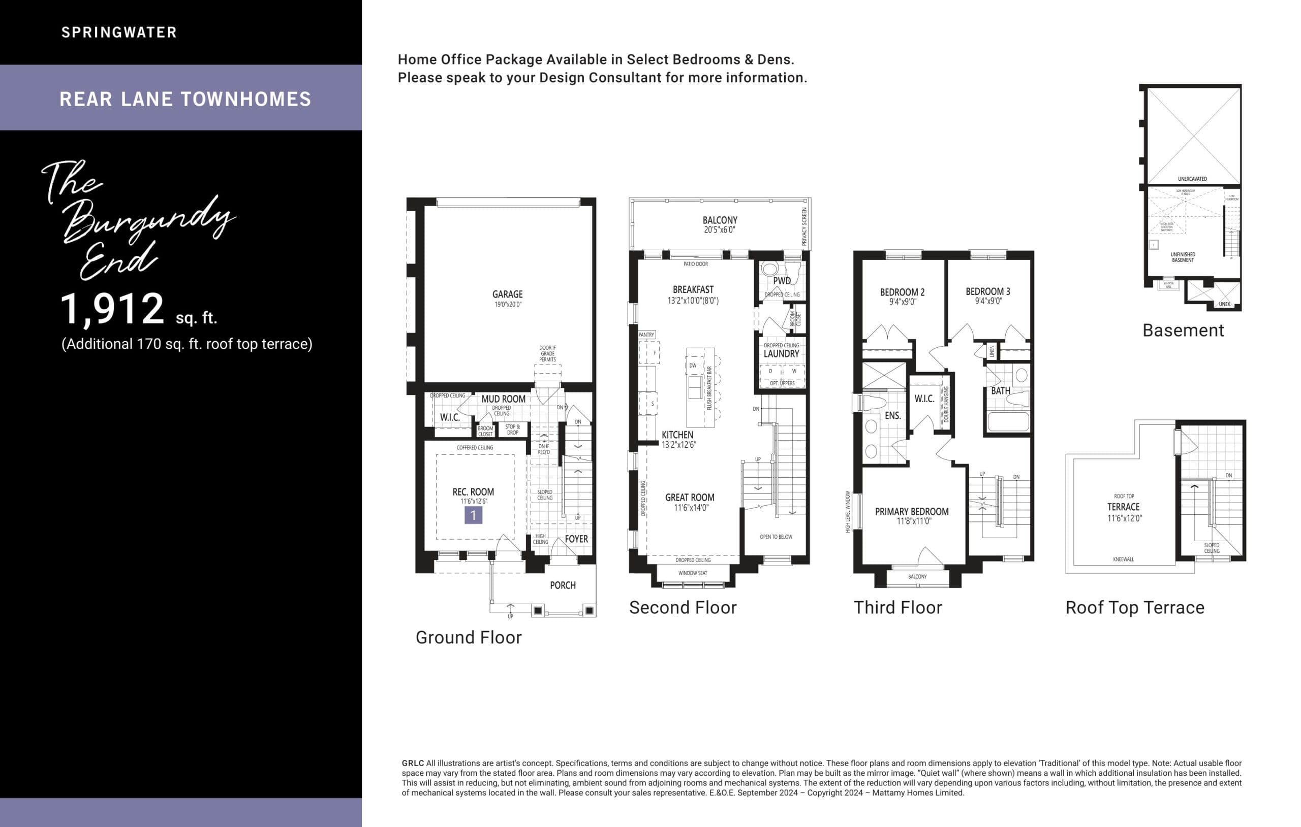 The Burgundy End Floor Plan at Springwater Towns - 1927 sq.ft