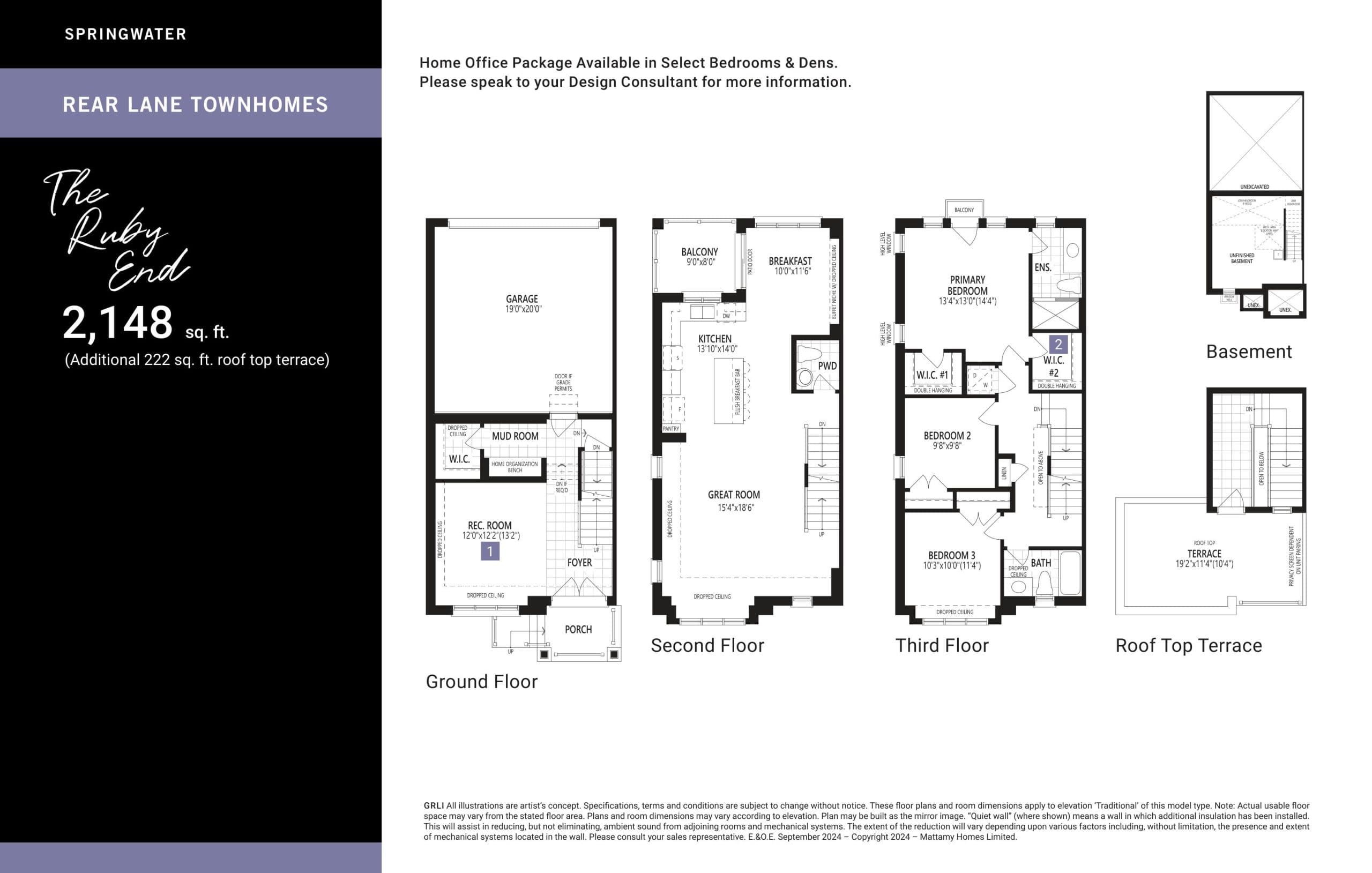 The Ruby End Floor Plan at Springwater Towns - 2148 sq.ft