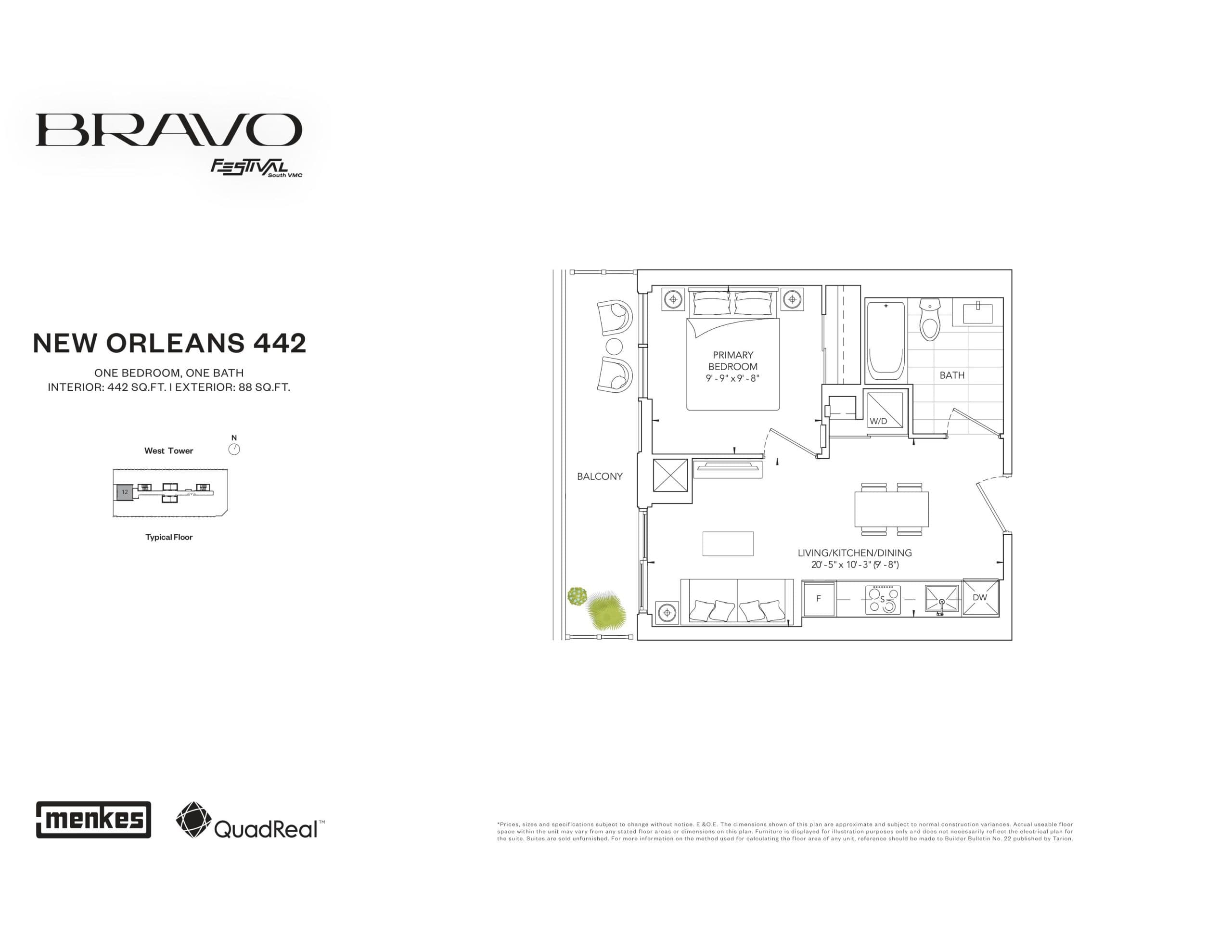 New Orleans 442 Floor Plan at Bravo West Tower Condos - 442 sq.ft