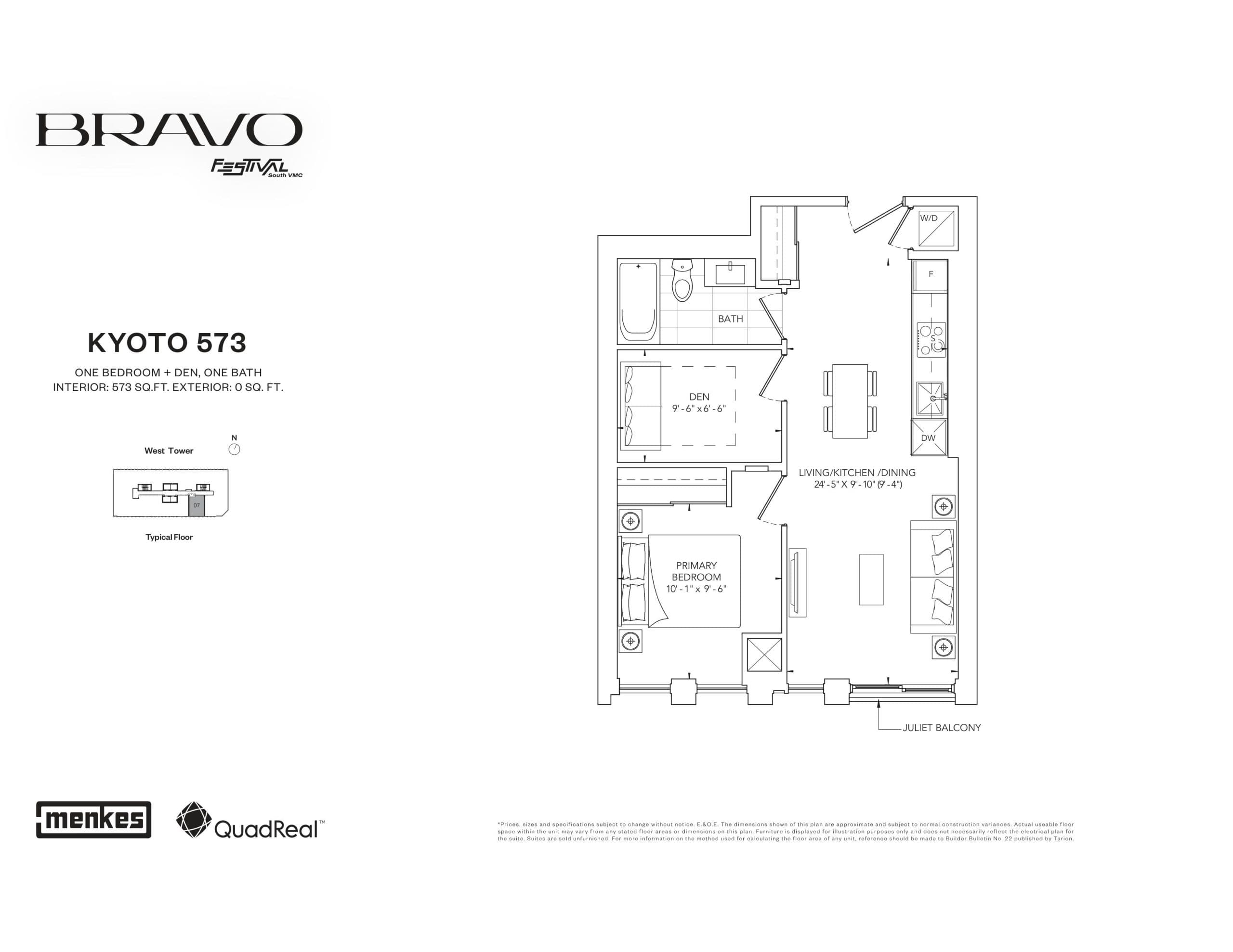 Kyoto 573 Floor Plan at Bravo West Tower Condos - 573 sq.ft