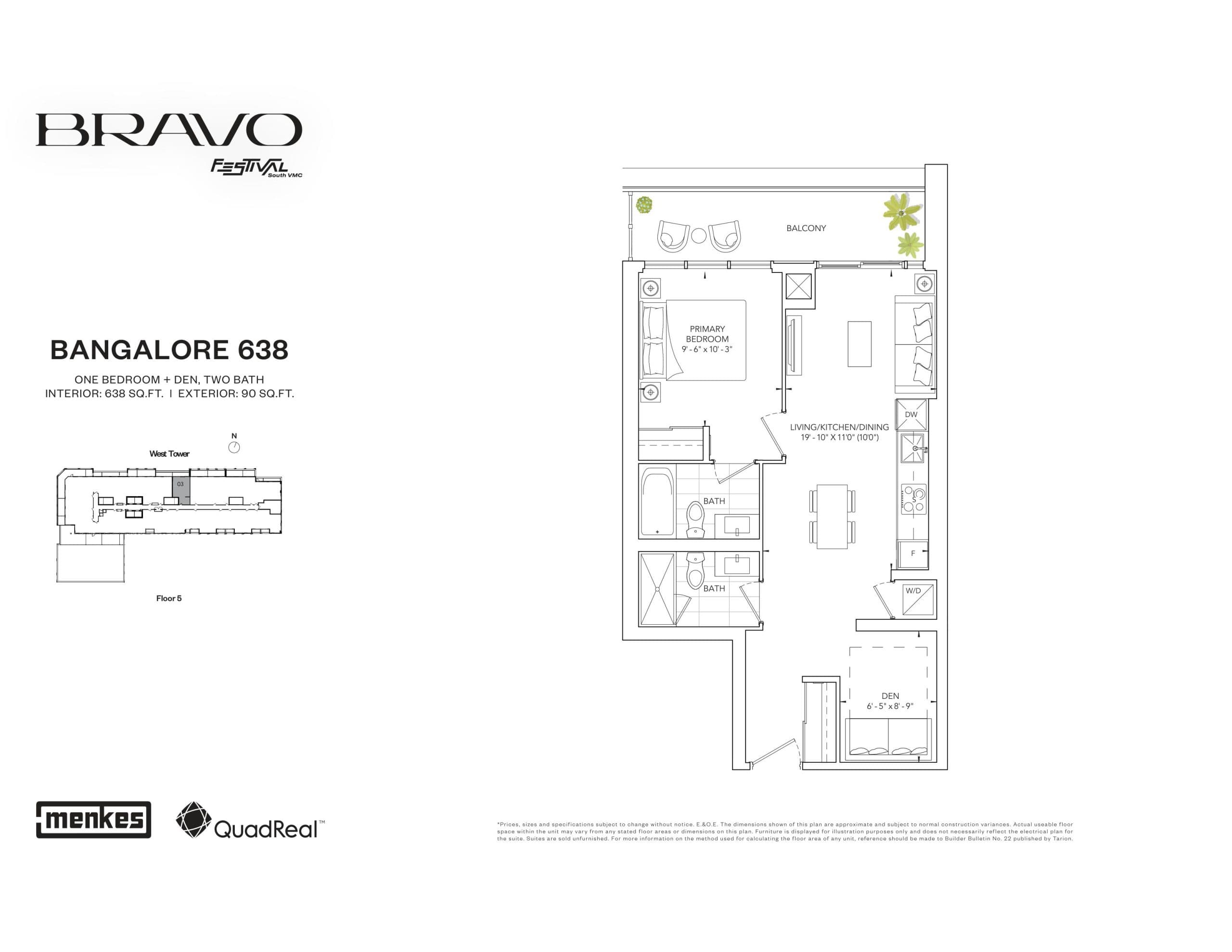 Bangalore 638 Floor Plan at Bravo West Tower Condos - 638 sq.ft