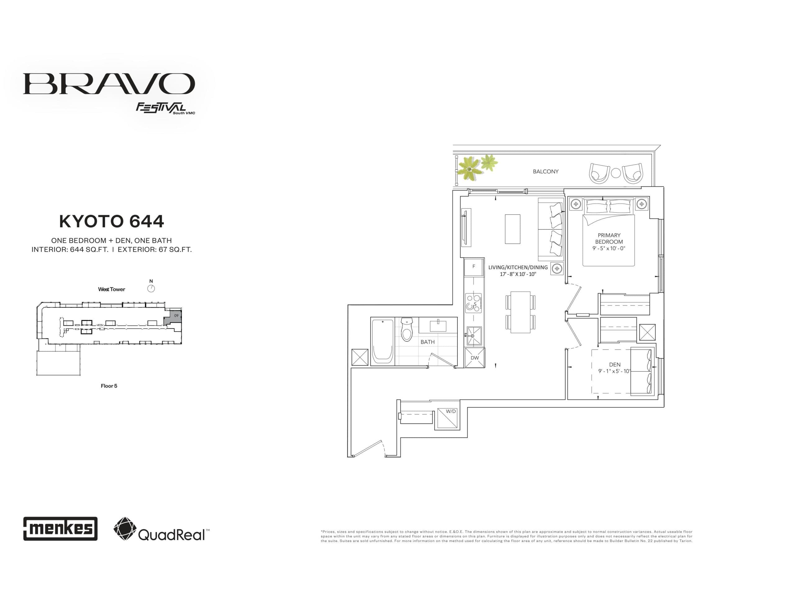 Kyoto 644 Floor Plan at Bravo West Tower Condos - 644 sq.ft