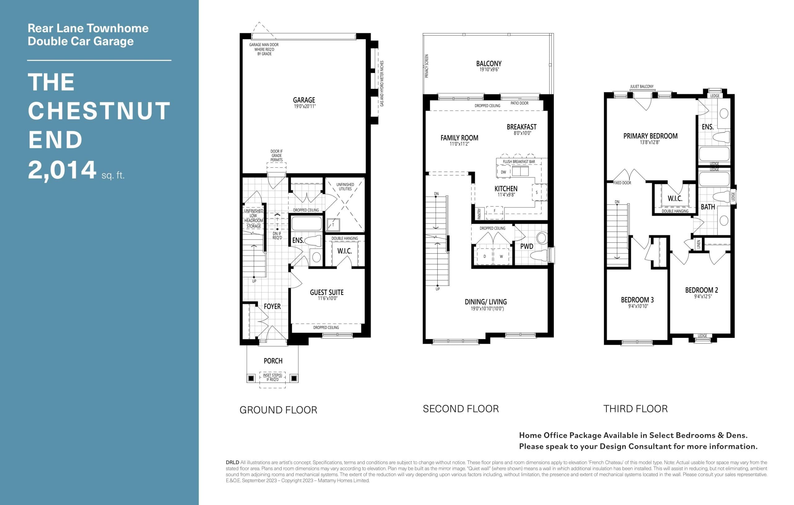 The Chestnut End Floor Plan at Upper Joshua Creek Phase 5 Towns - 2014 sq.ft