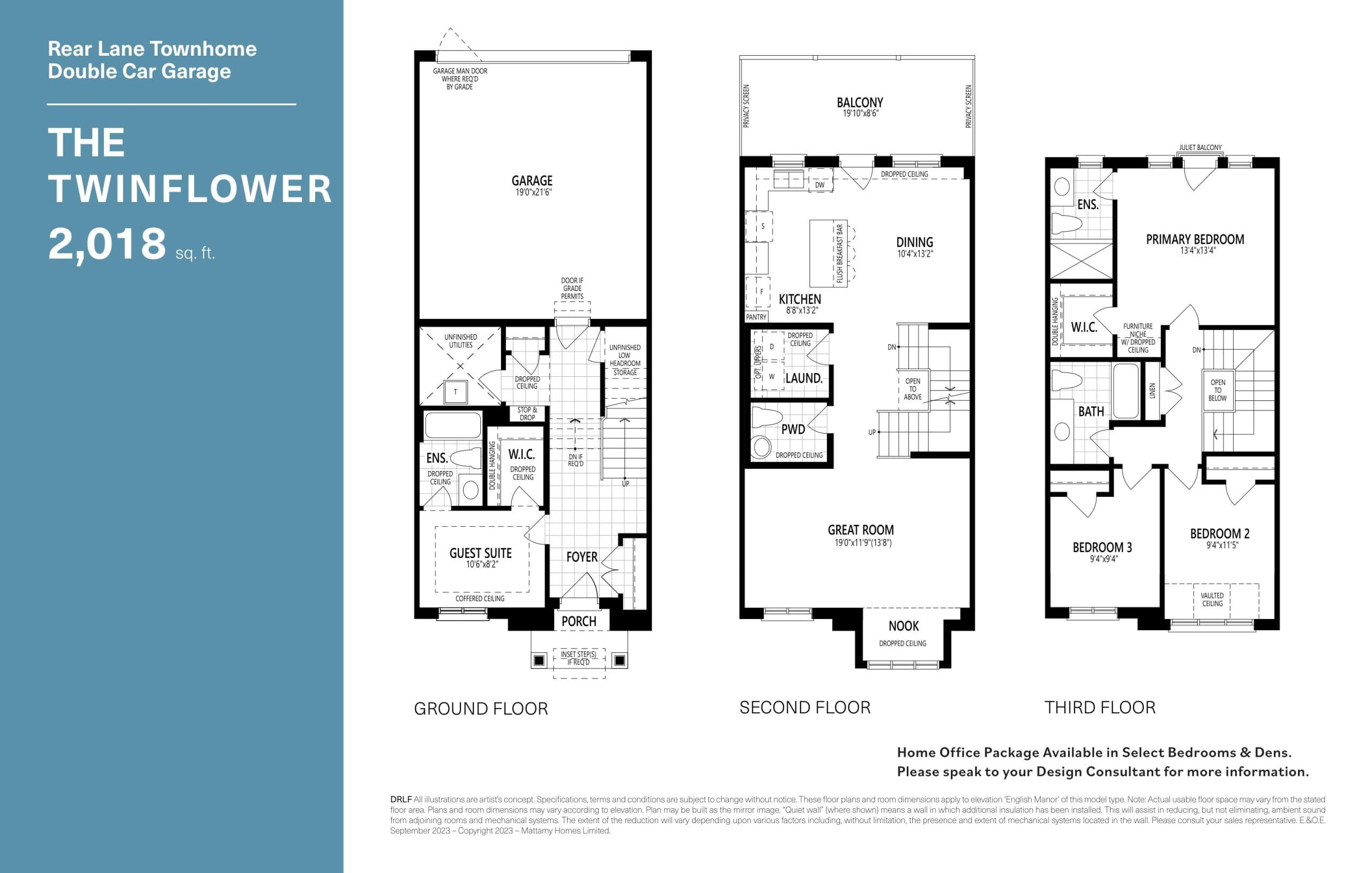 The Twinflower Floor Plan at Upper Joshua Creek Phase 5 Towns - 2018 sq.ft