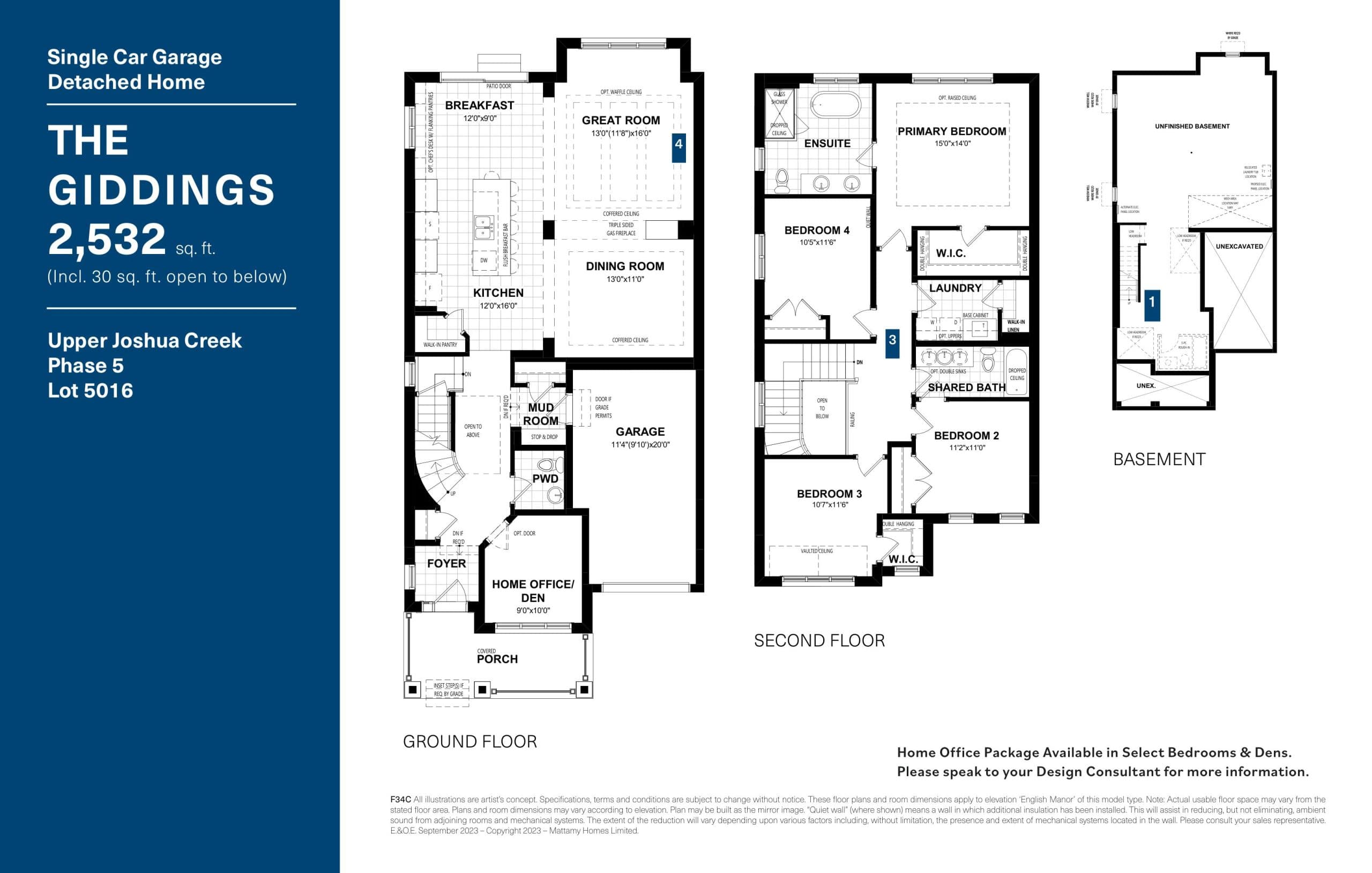 The Giddings - Lot 5016 Floor Plan at Upper Joshua Creek Phase 5 Towns - 2532 sq.ft