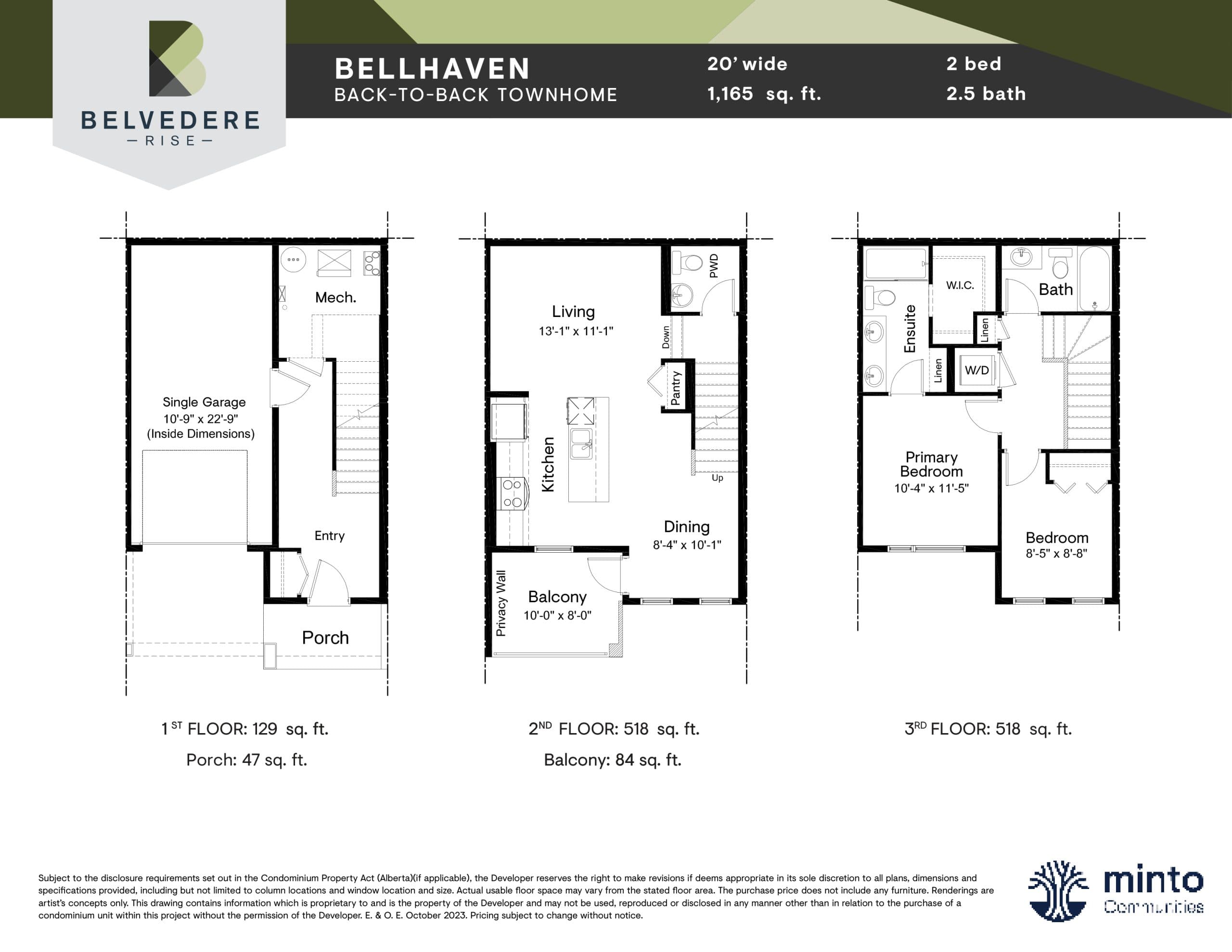 Bellhaven Floor Plan at Belvedere Rise Towns - 1165 sq.ft