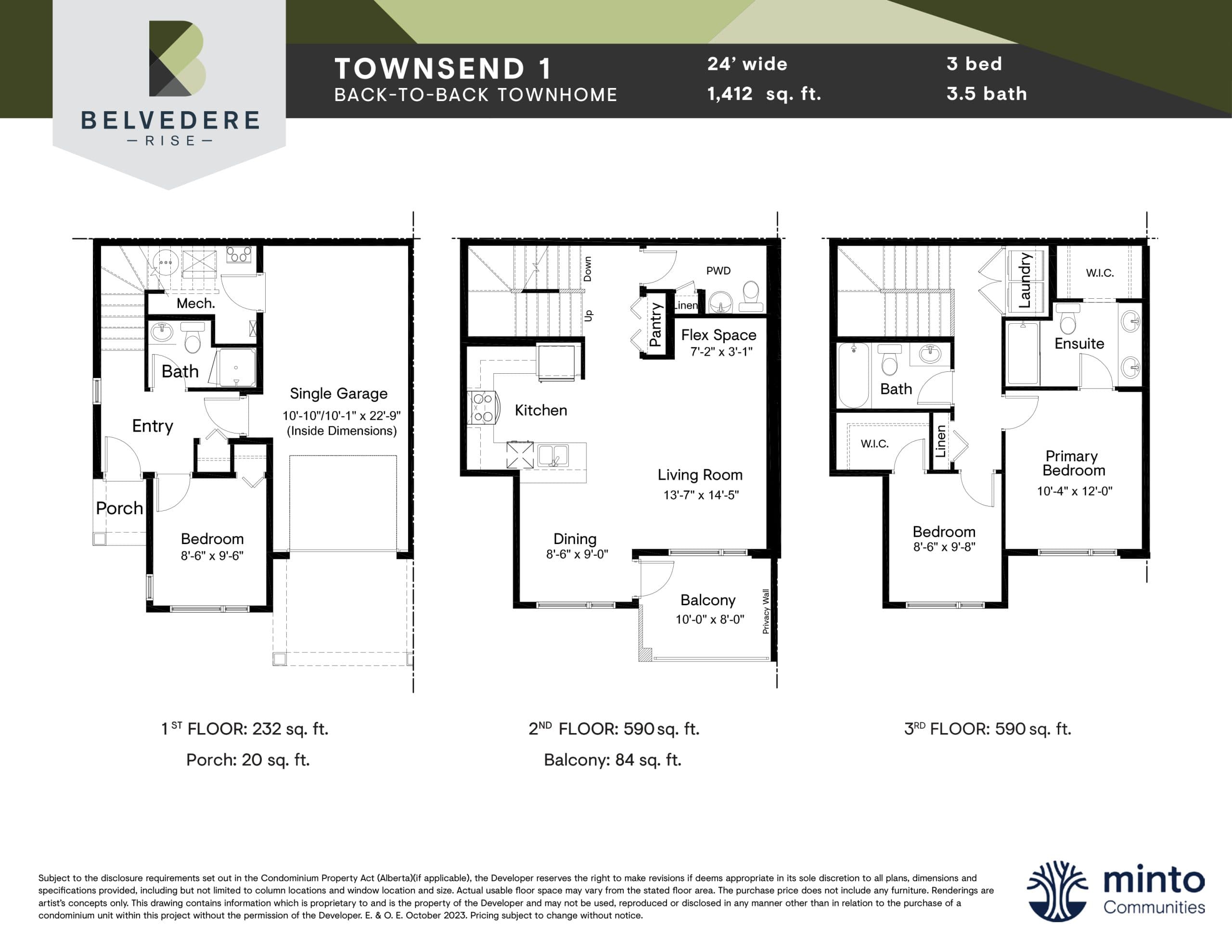 Townsend 1 Floor Plan at Belvedere Rise Towns - 1412 sq.ft