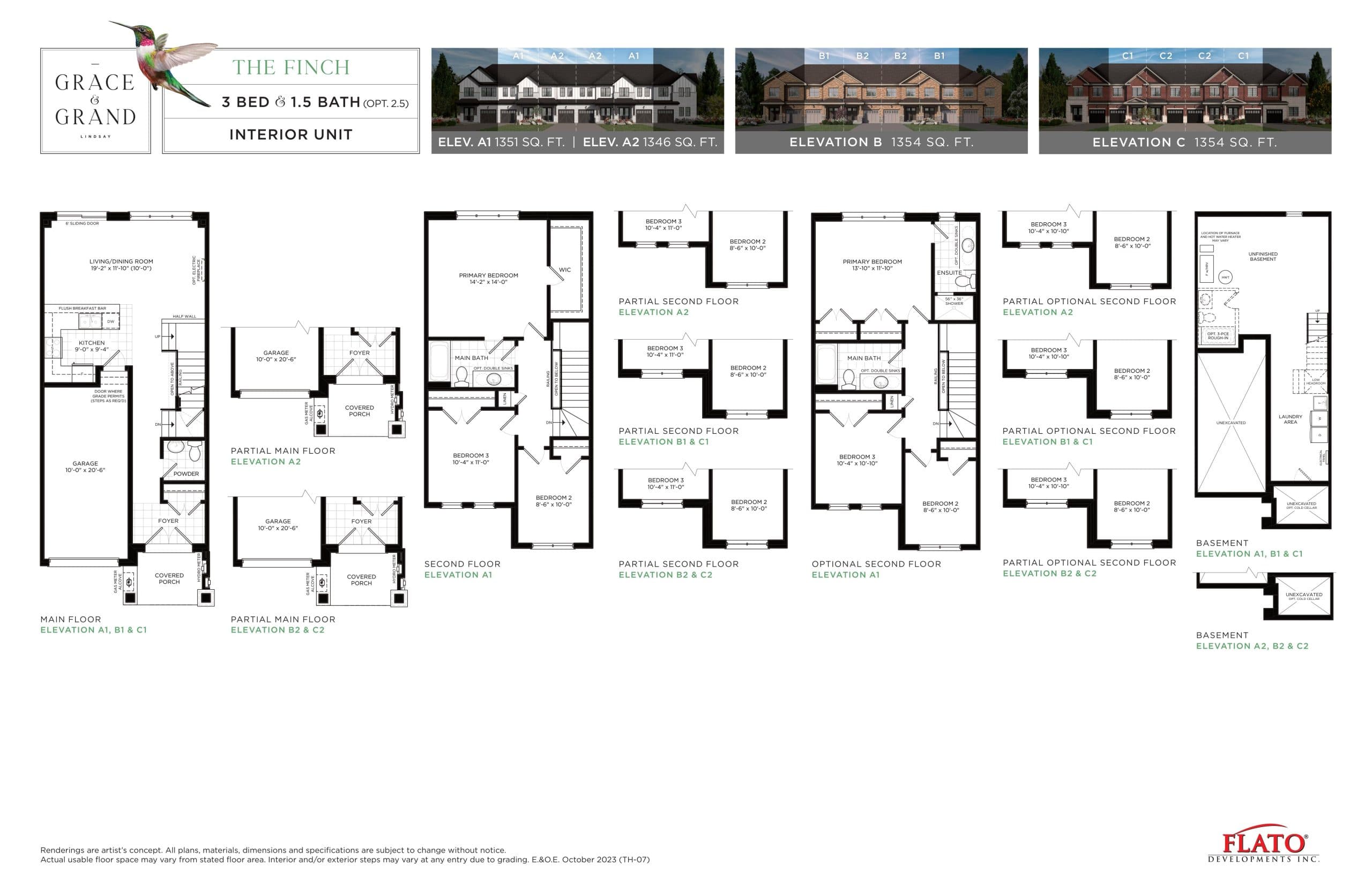 The Finch Floor Plan at Grace & Grand Towns - 1354 sq.ft