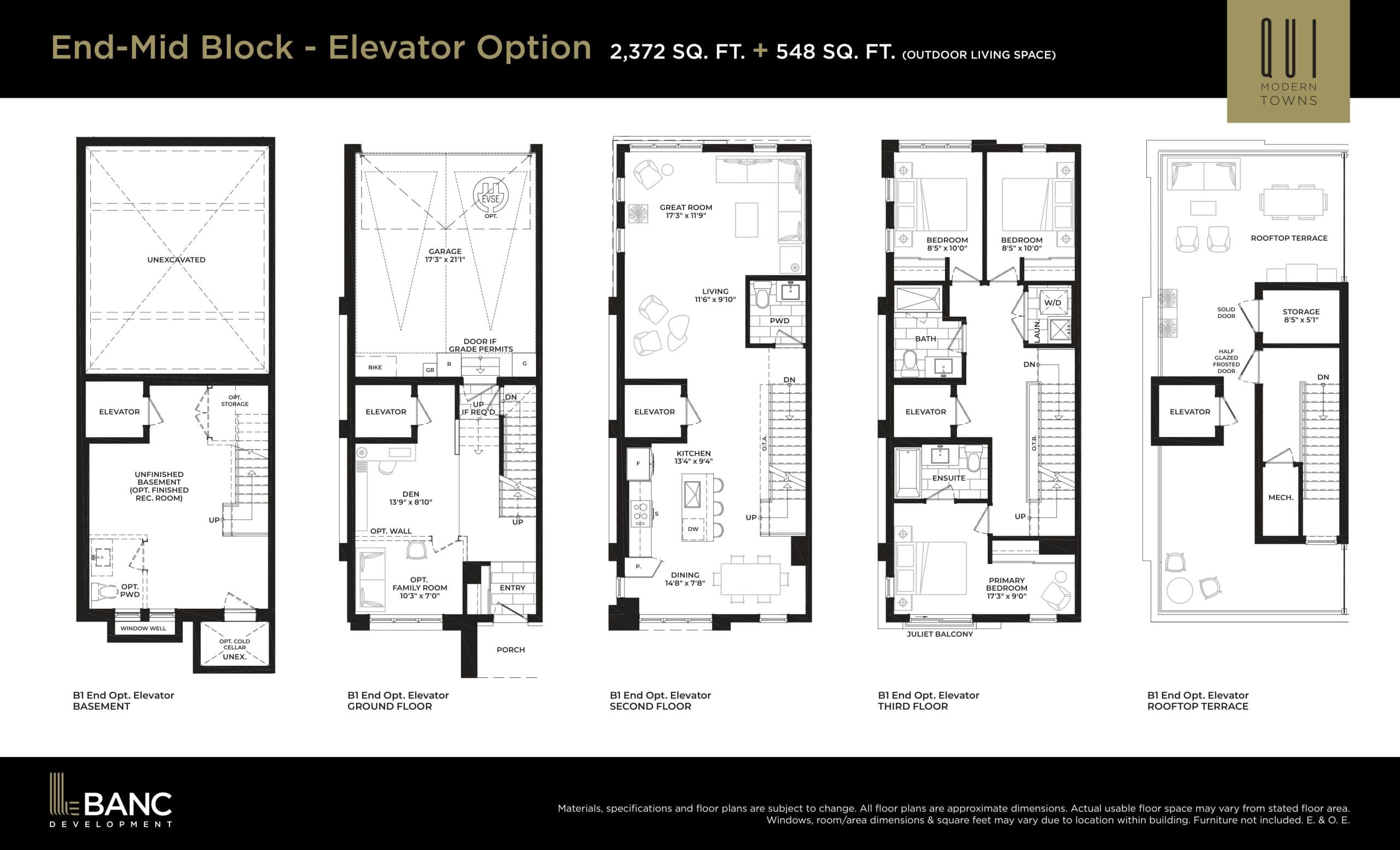End-Mid Block - Elevator Option Floor Plan at Qui Modern Towns Phase 2 - 2372 sq.ft
