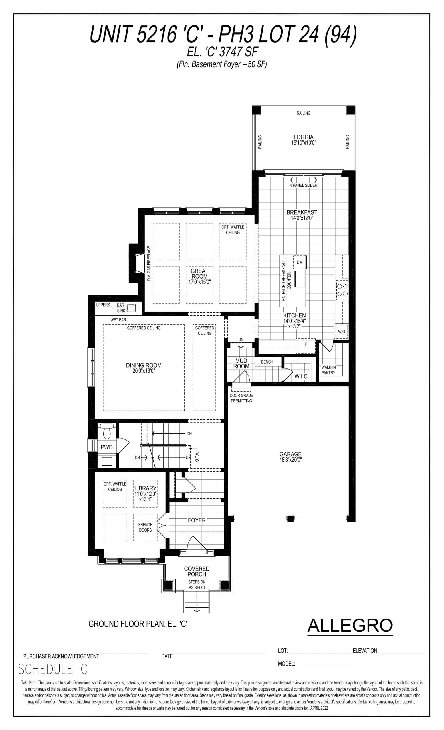 Unit 5216 C - PH3 Lot 24 (Ground Floor) Floor Plan at Allegro Phase 3 - 3747 sq.ft