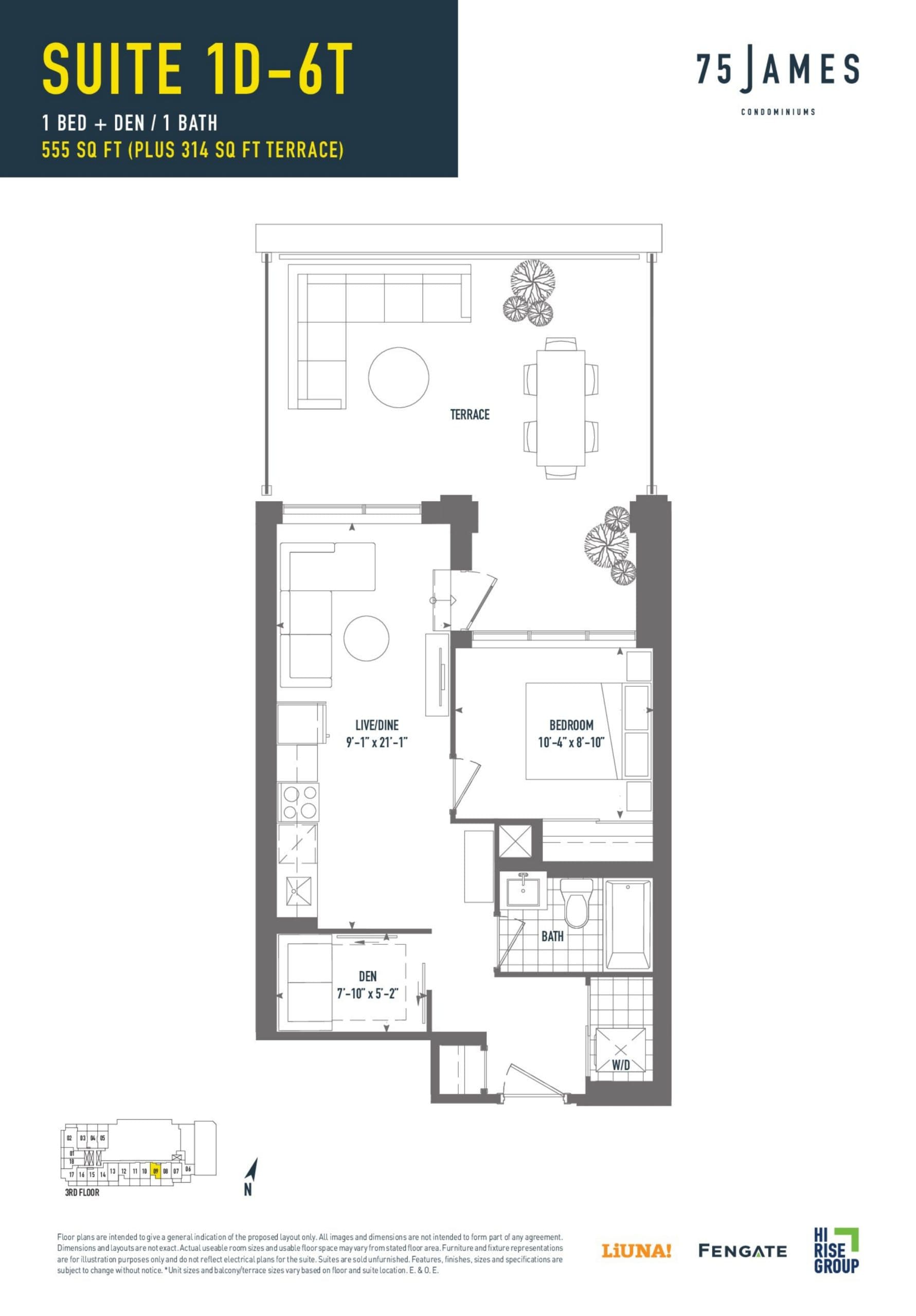 Suite 1D-6T Floor Plan at 75 James Condos - 555 sq.ft