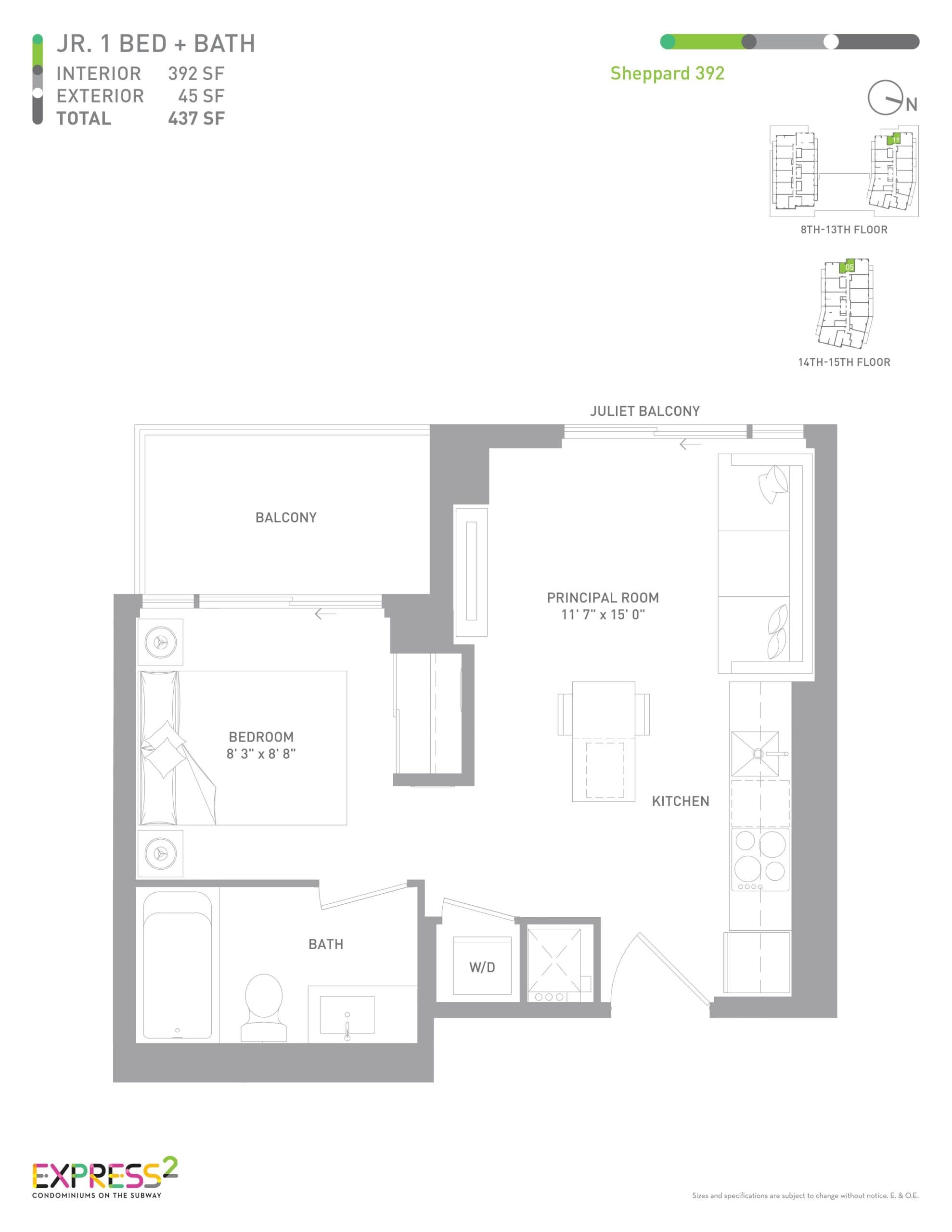 Sheppard 392 Floor Plan at Express 2 Condos - 392 sq.ft