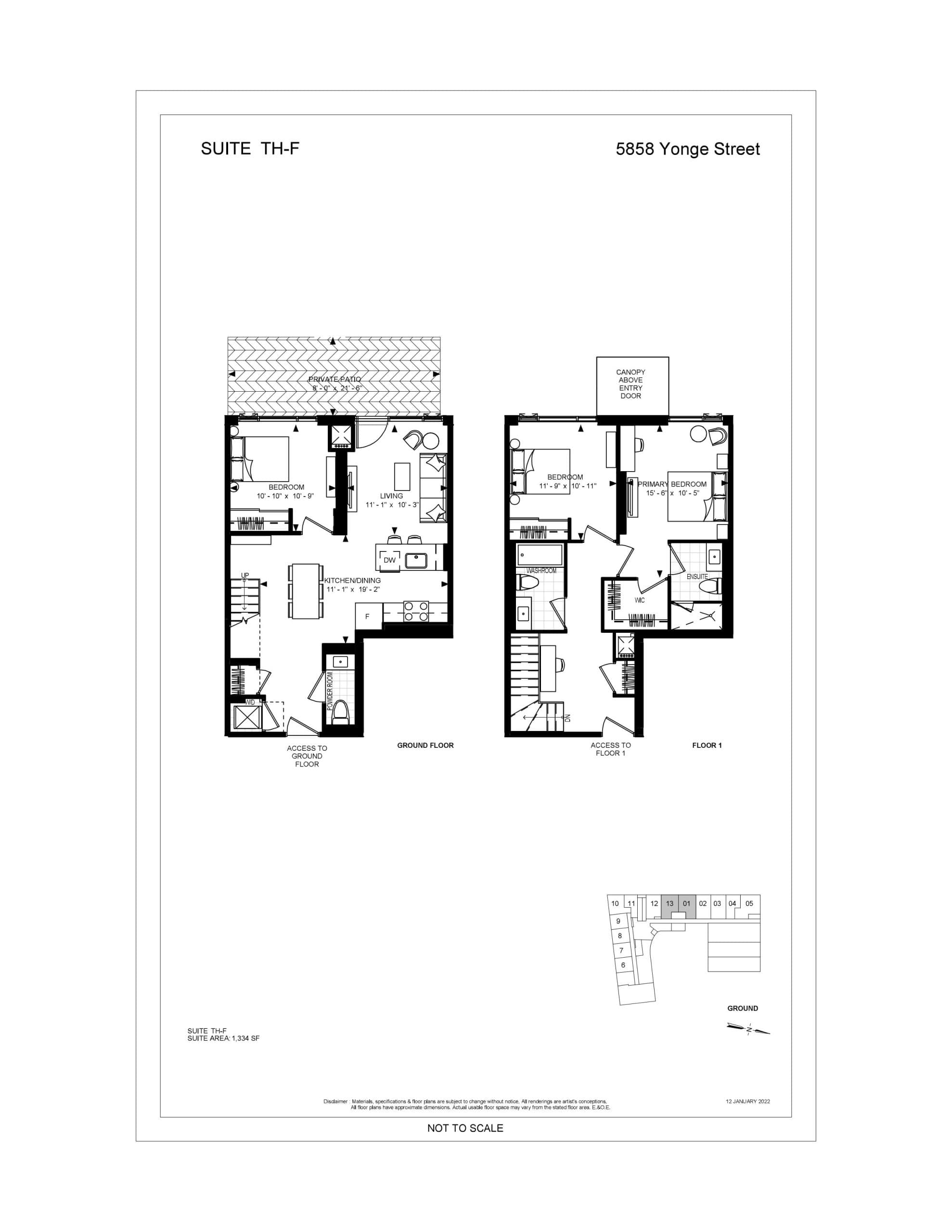 Suite TH-F Floor Plan at Plaza on Yonge Condos - 1334 sq.ft