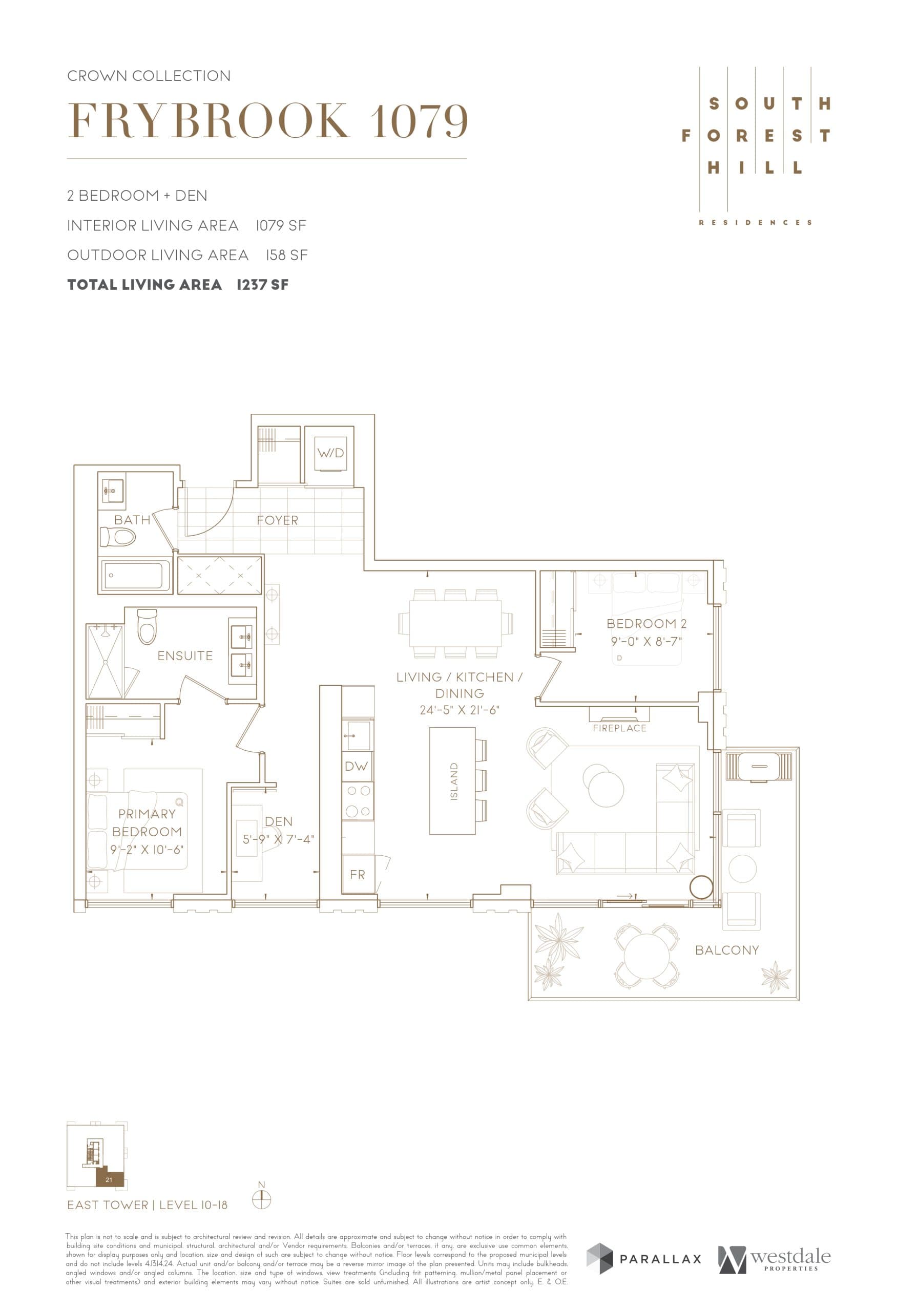 Frybrook 1079 Floor Plan at South Forest Hill Residences - 1079 sq.ft