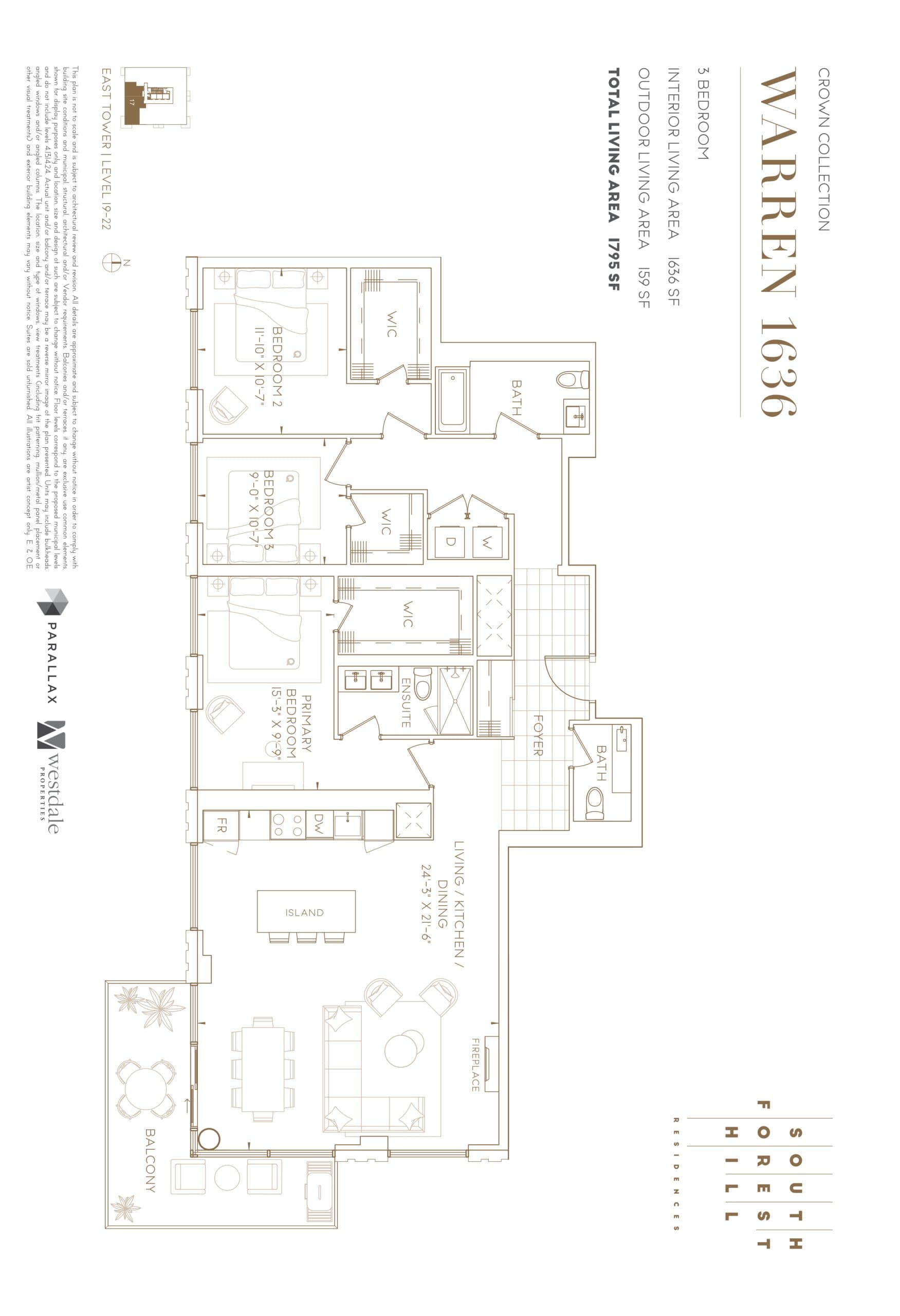 Warren 1636 Floor Plan at South Forest Hill Residences - 1636 sq.ft