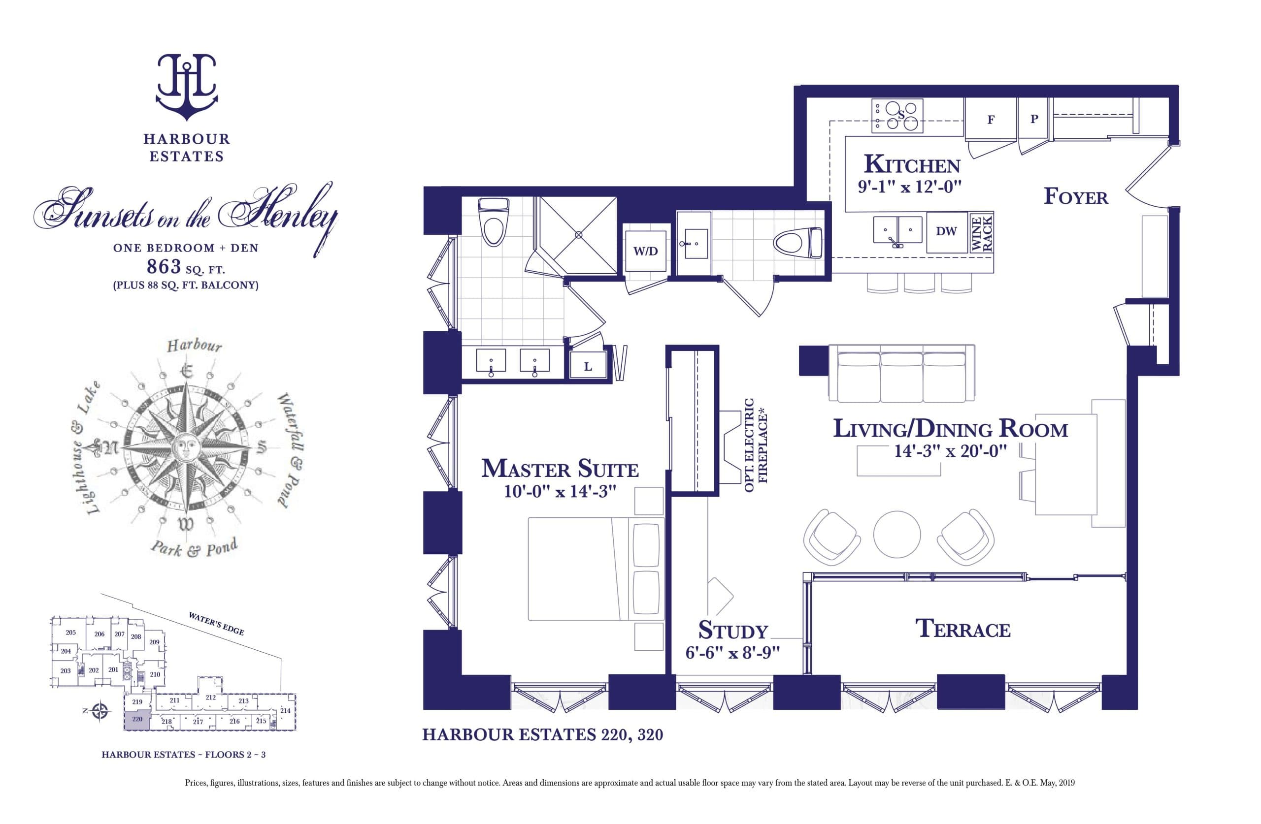 Sunsets on the Henley - Harbour Estates Floor Plan at The Harbour Club Condos - 863 sq.ft