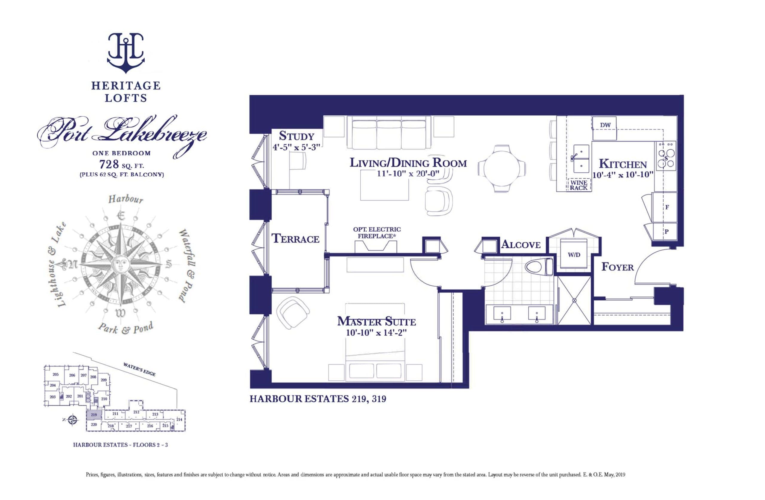 Port Lakebreeze - Heritage Lofts Floor Plan at The Harbour Club Condos - 728 sq.ft