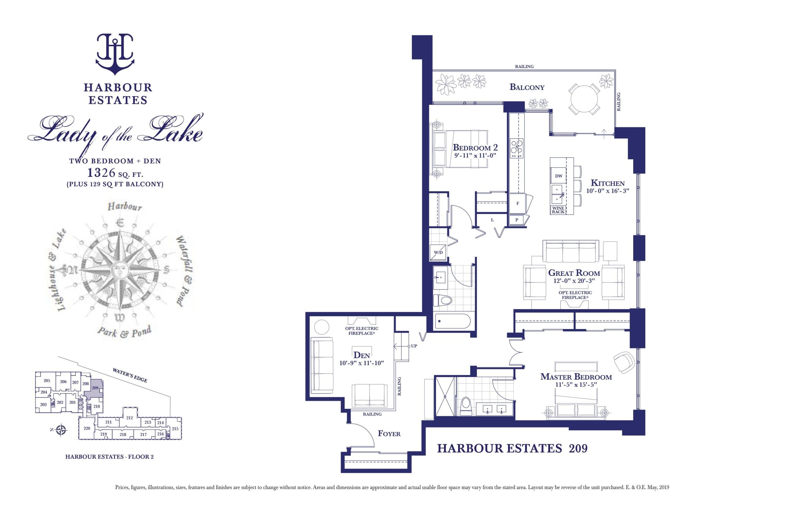 Lady of the Lake - Harbour Estates Floor Plan at The Harbour Club Condos - 1326 sq.ft