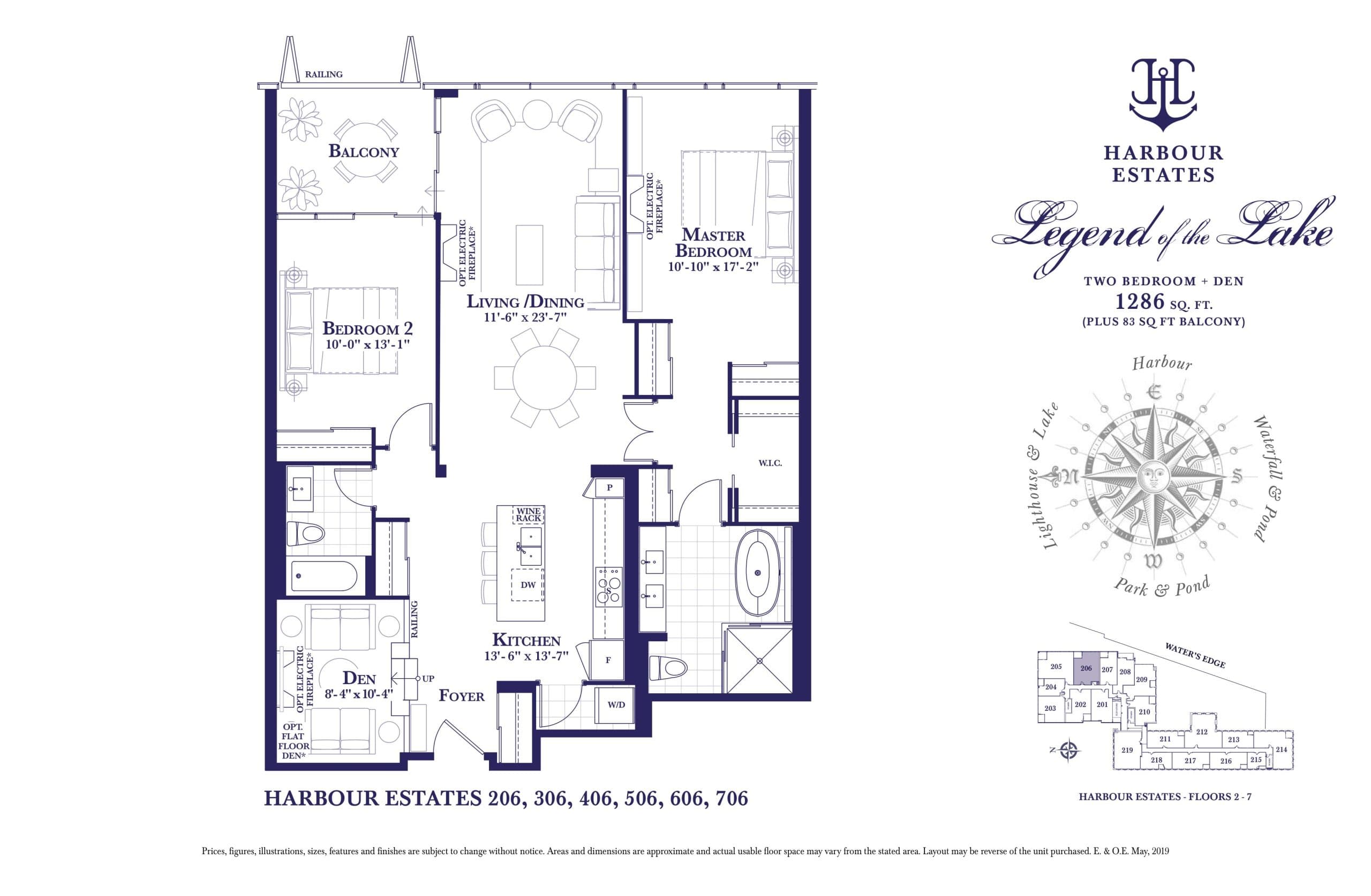 Legend of the Lake - Harbour Estates Floor Plan at The Harbour Club Condos - 1286 sq.ft