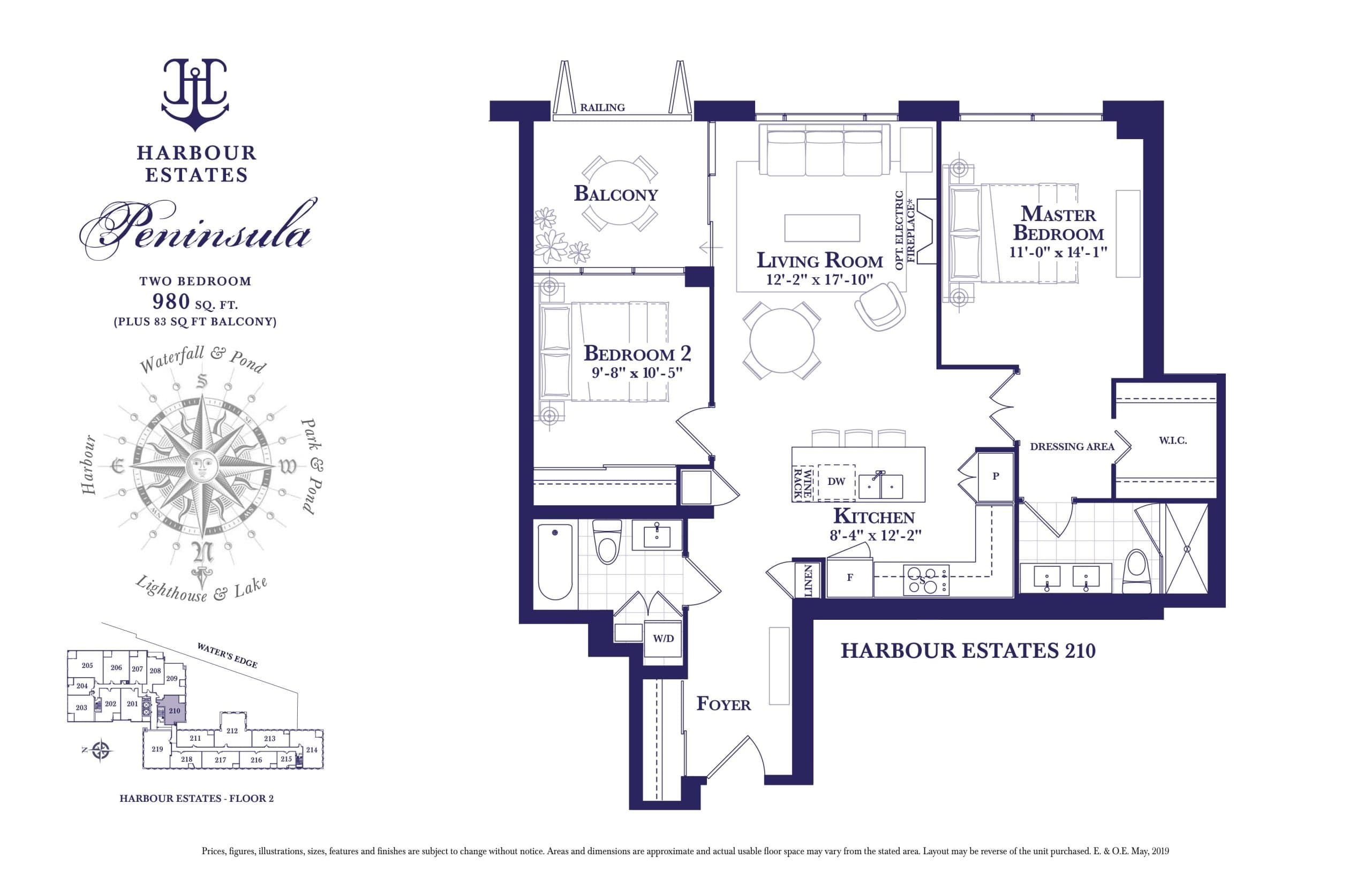 Peninsula - Harbour Estates Floor Plan at The Harbour Club Condos - 980 sq.ft