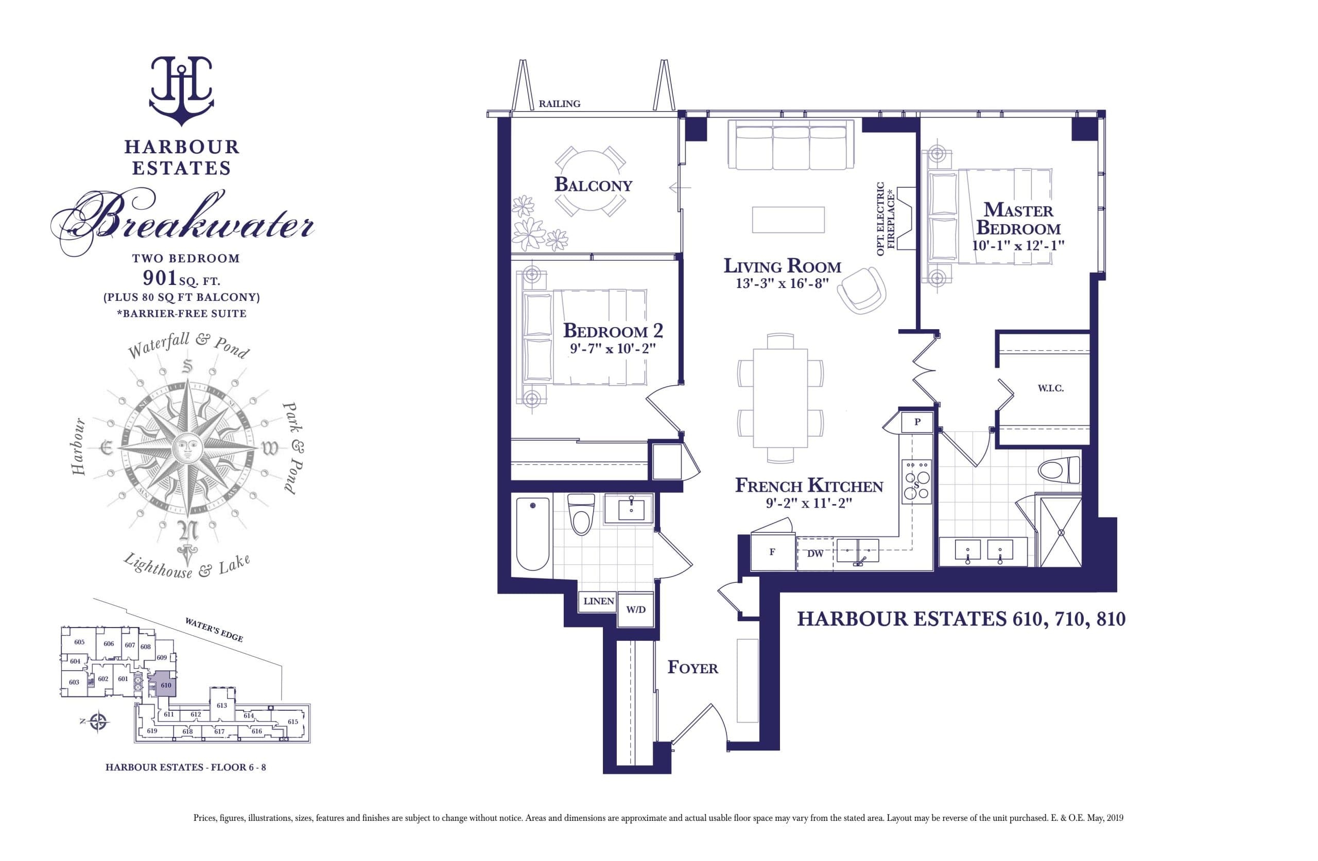 Breakwater - Harbour Estates Floor Plan at The Harbour Club Condos - 901 sq.ft