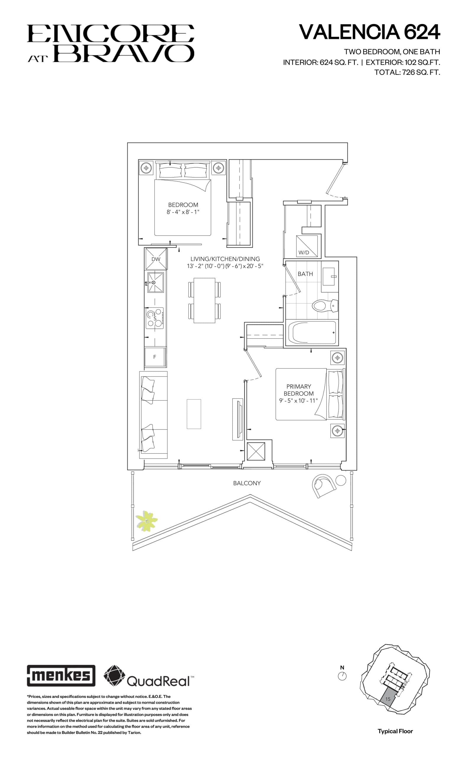Valencia 624 Floor Plan at Encore at Bravo Condos - 624 sq.ft
