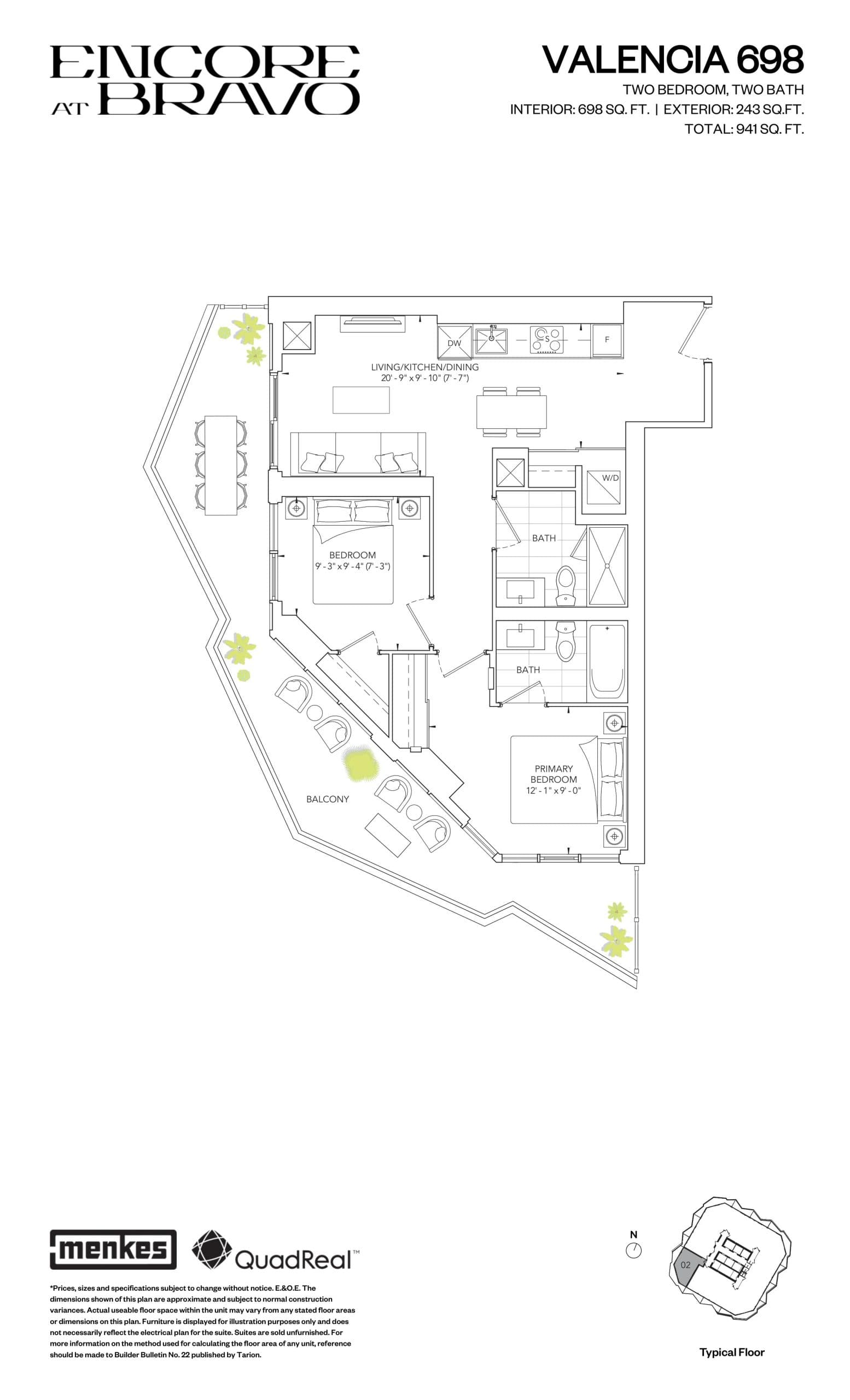 Valencia 698 Floor Plan at Encore at Bravo Condos - 698 sq.ft
