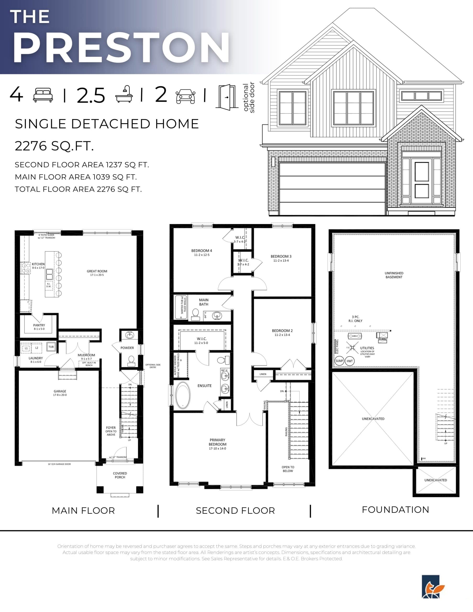 The Preston Floor Plan at Gates of Hyde Park - 2276 sq.ft