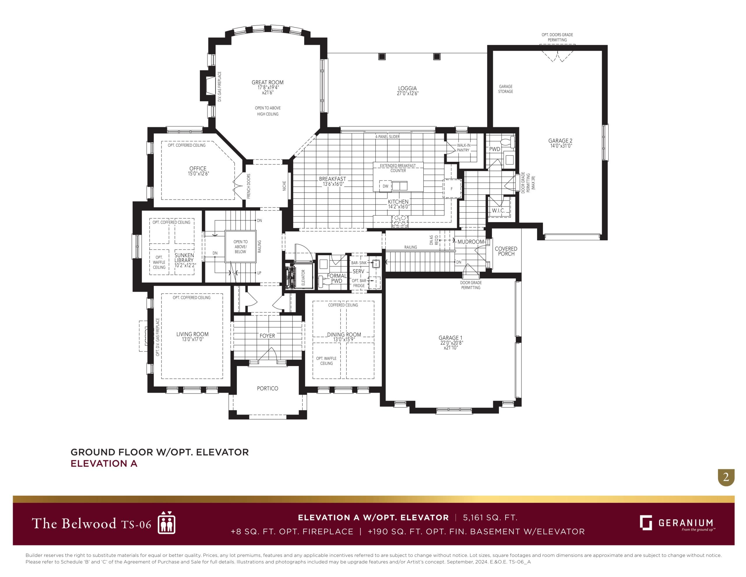 The Belwood - Elevation A Floor Plan at Belwood Estates Homes - 5161 sq.ft