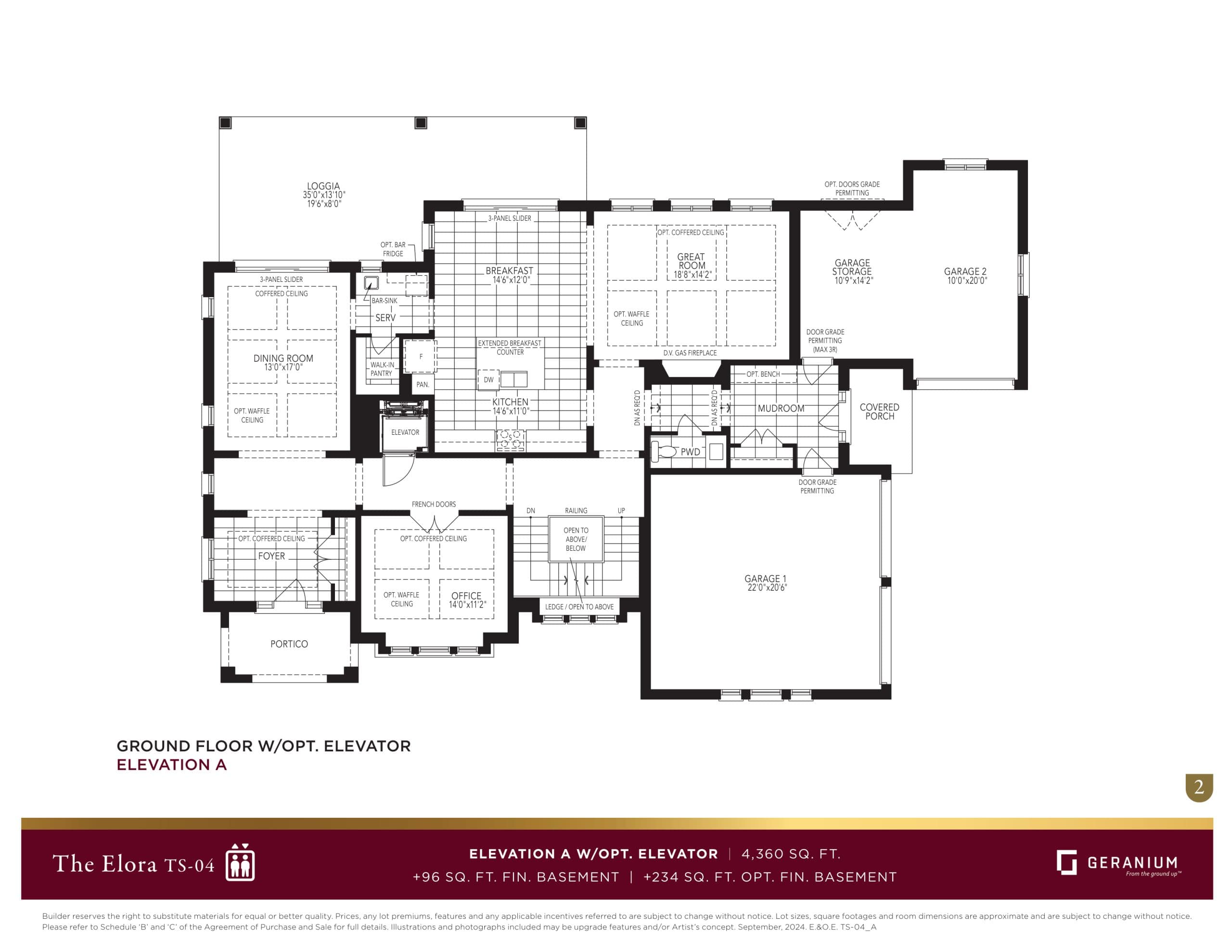 The Elora - Elevation A With Optional Elevator Floor Plan at Belwood Estates Homes - 4360 sq.ft