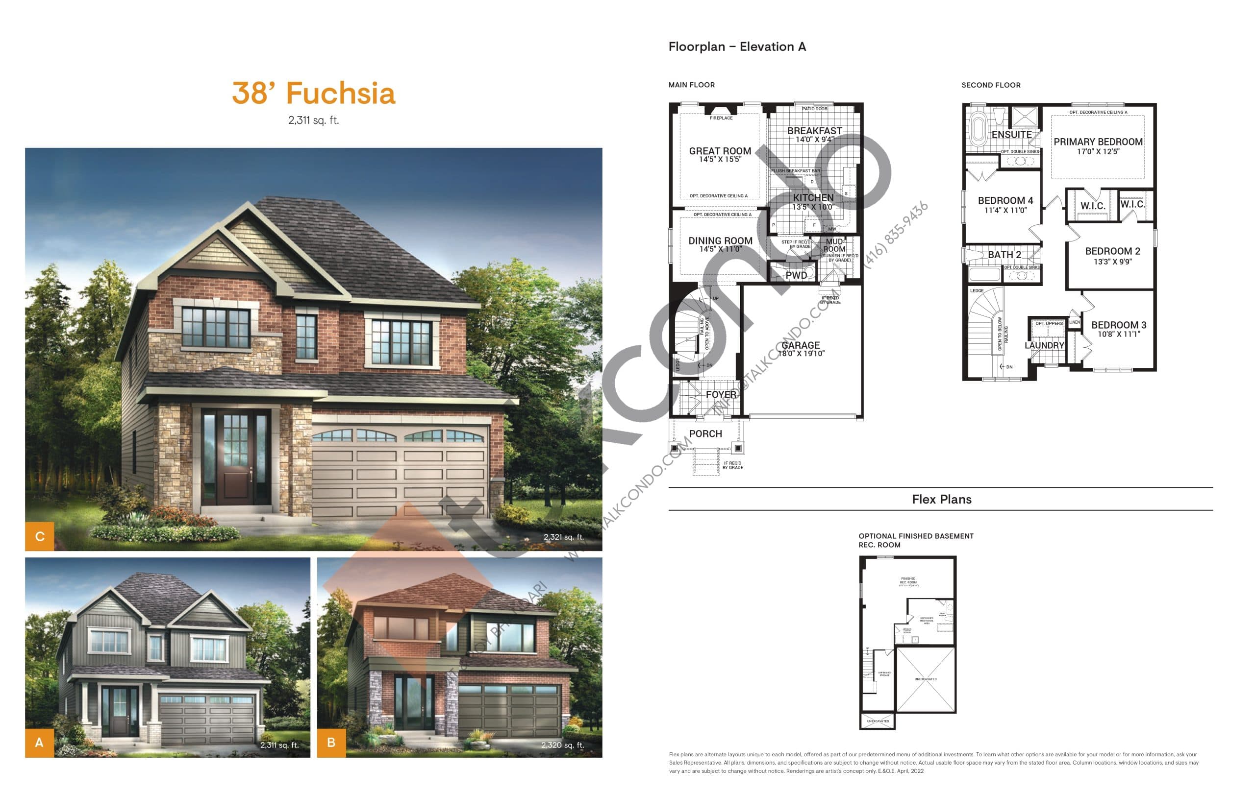 38' Fuchsia Floor Plan at Mahogany Towns - 2311 sq.ft
