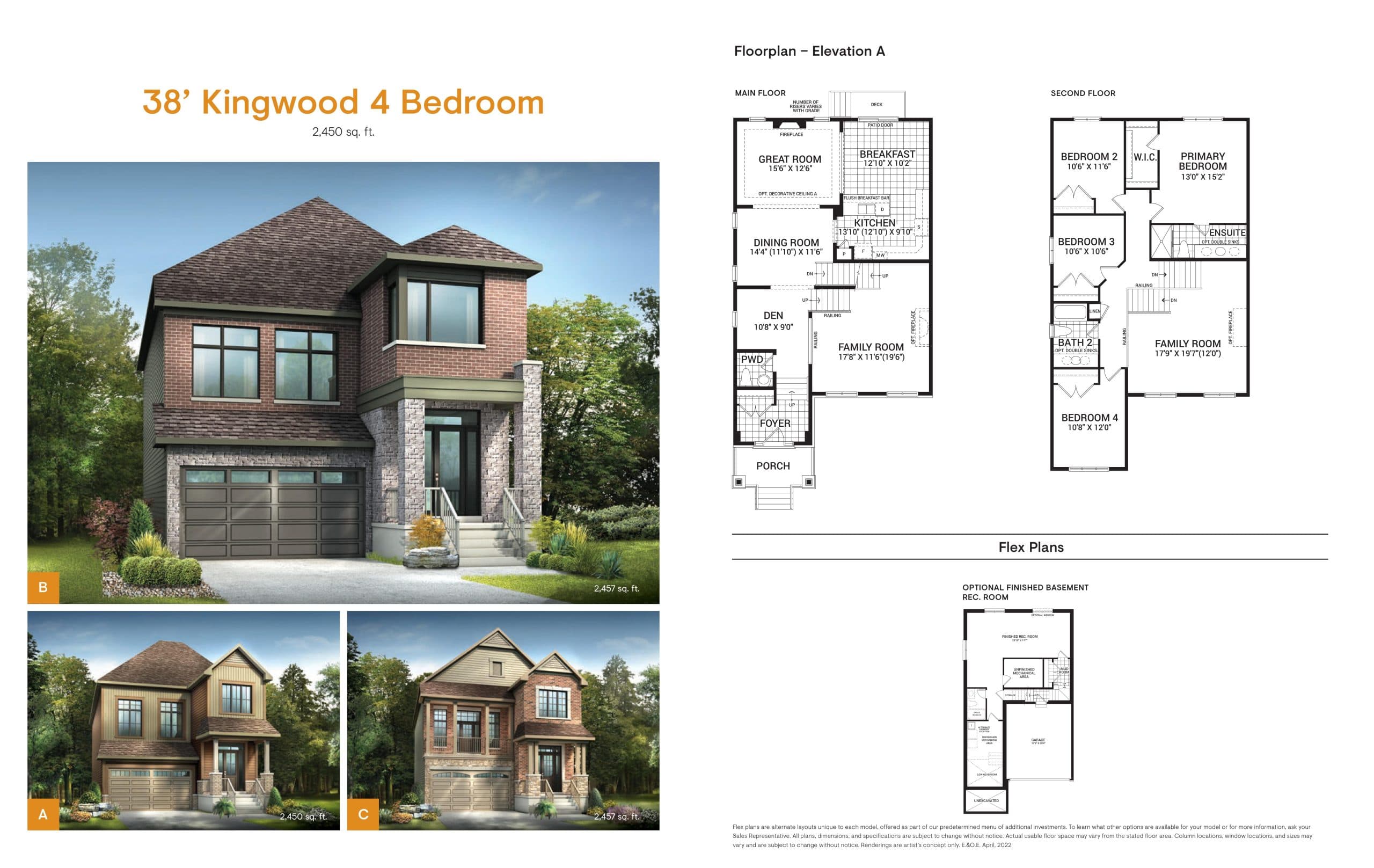 38' Kingwood 4 Bedroom Floor Plan at Mahogany Towns - 2450 sq.ft