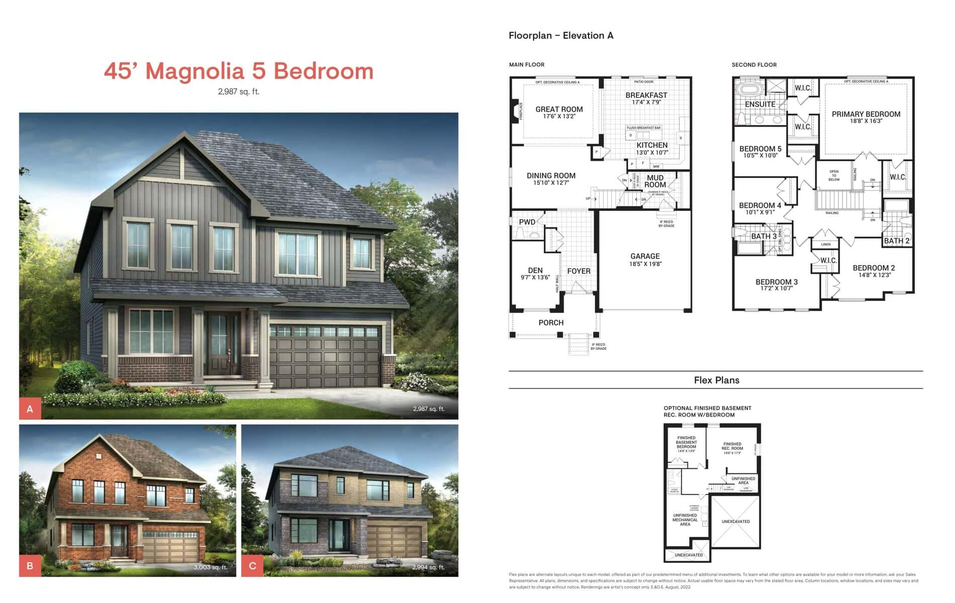 45' Magnolia 5 Bedroom Floor Plan at Mahogany Towns - 2987 sq.ft