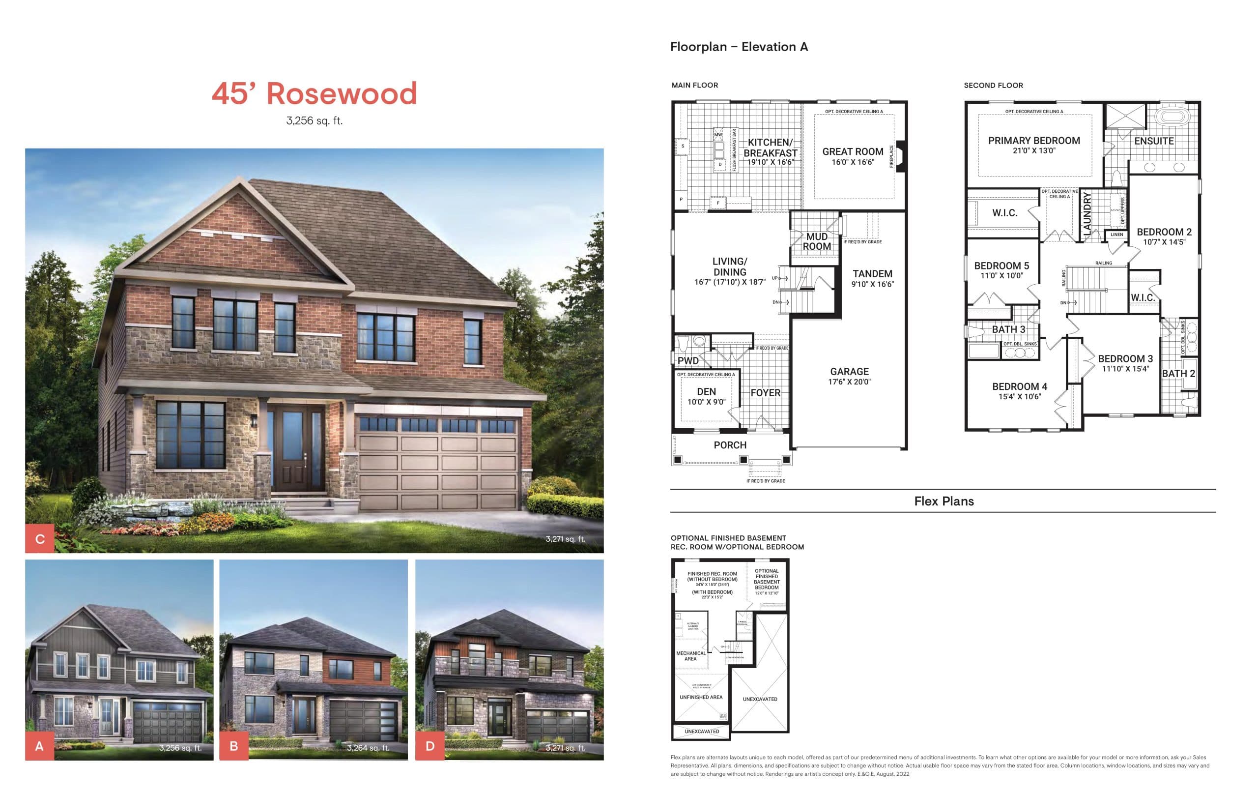 45' Rosewood Floor Plan at Mahogany Towns - 3256 sq.ft