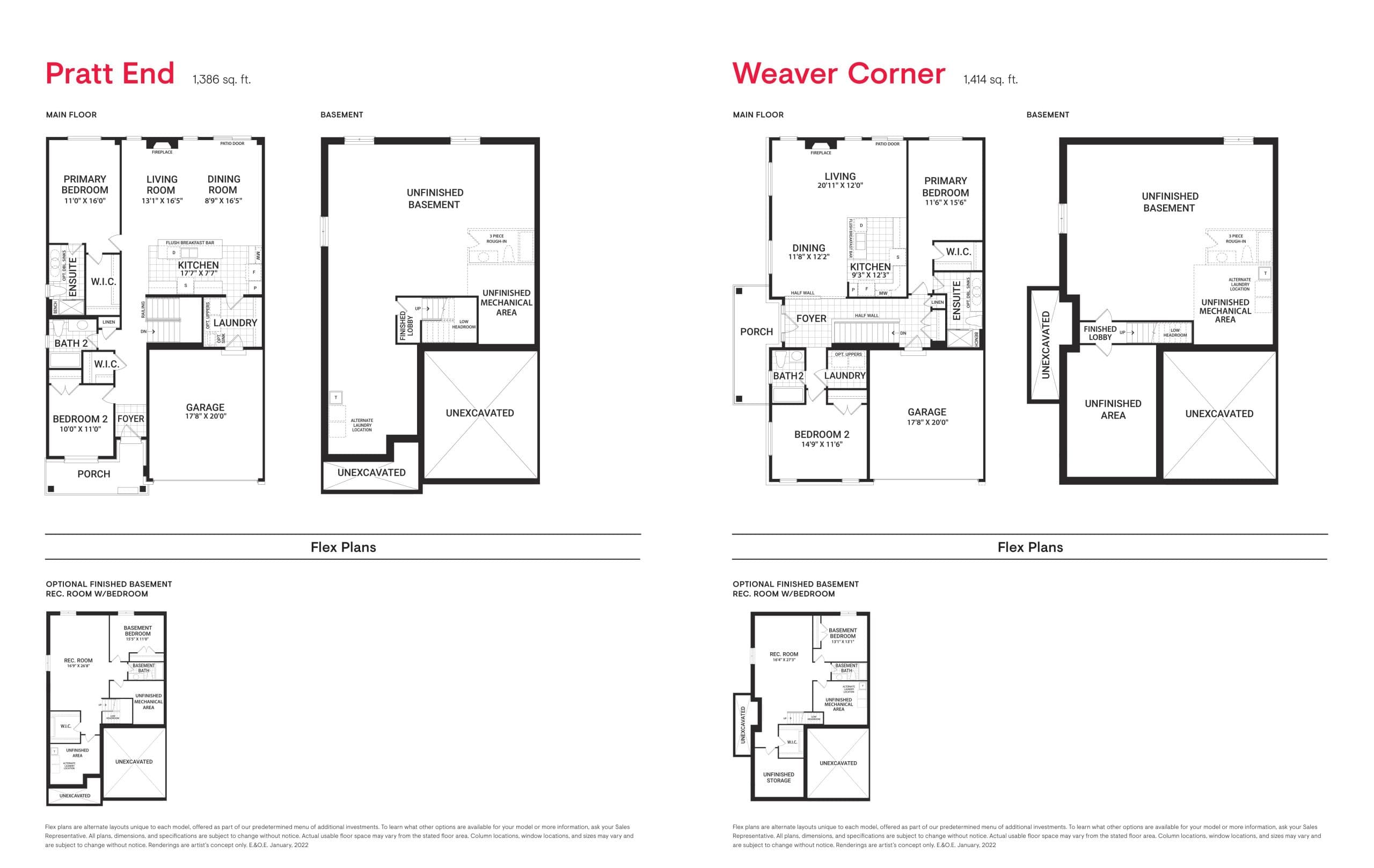 Pratt End Floor Plan at Mahogany Towns - 1386 sq.ft
