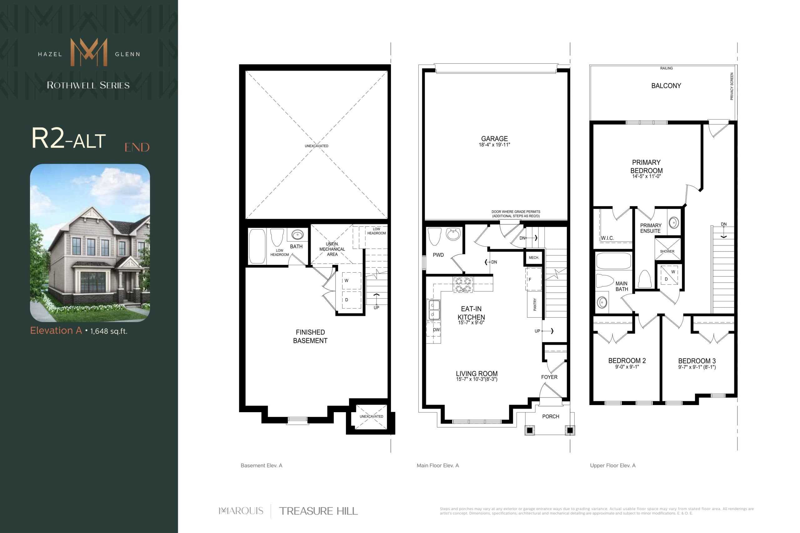 R2-ALT End Floor Plan at Marquis Series at Hazel Glenn Towns - 1648 sq.ft