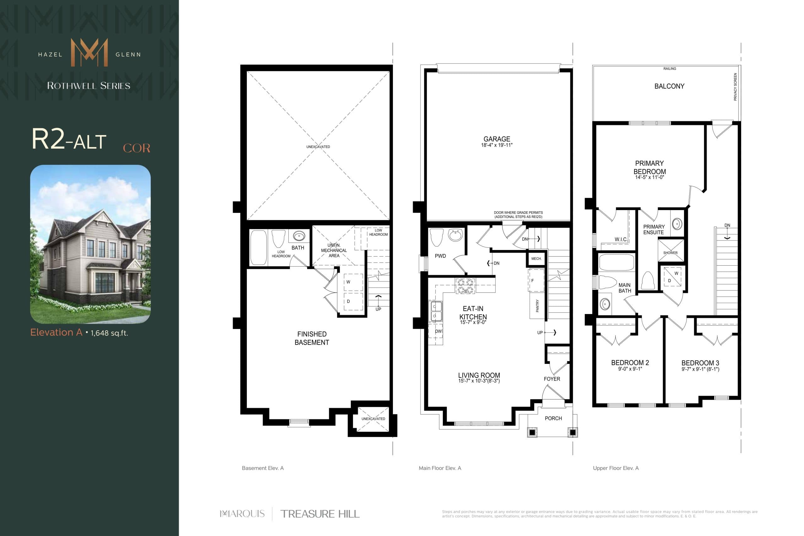 R2-ALT Corner Floor Plan at Marquis Series at Hazel Glenn Towns - 1648 sq.ft