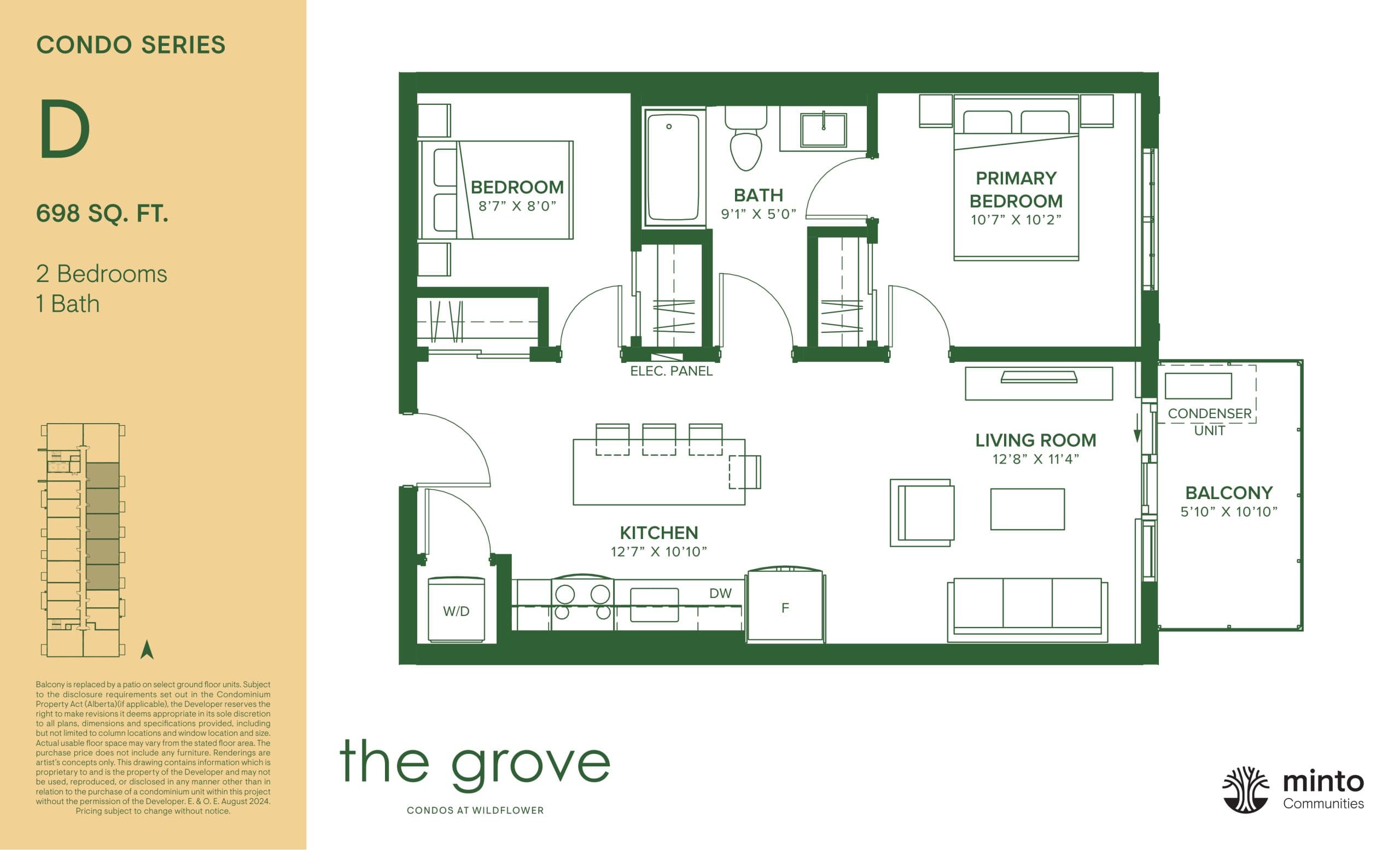 D Floor Plan at The Grove Condos at Wildflower - 698 sq.ft
