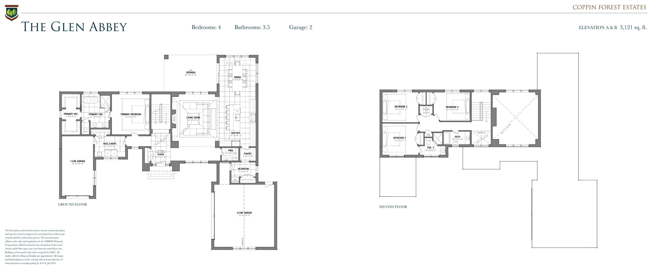 The Glen Abbey Floor Plan at Coppin Forest Estates - 3121 sq.ft